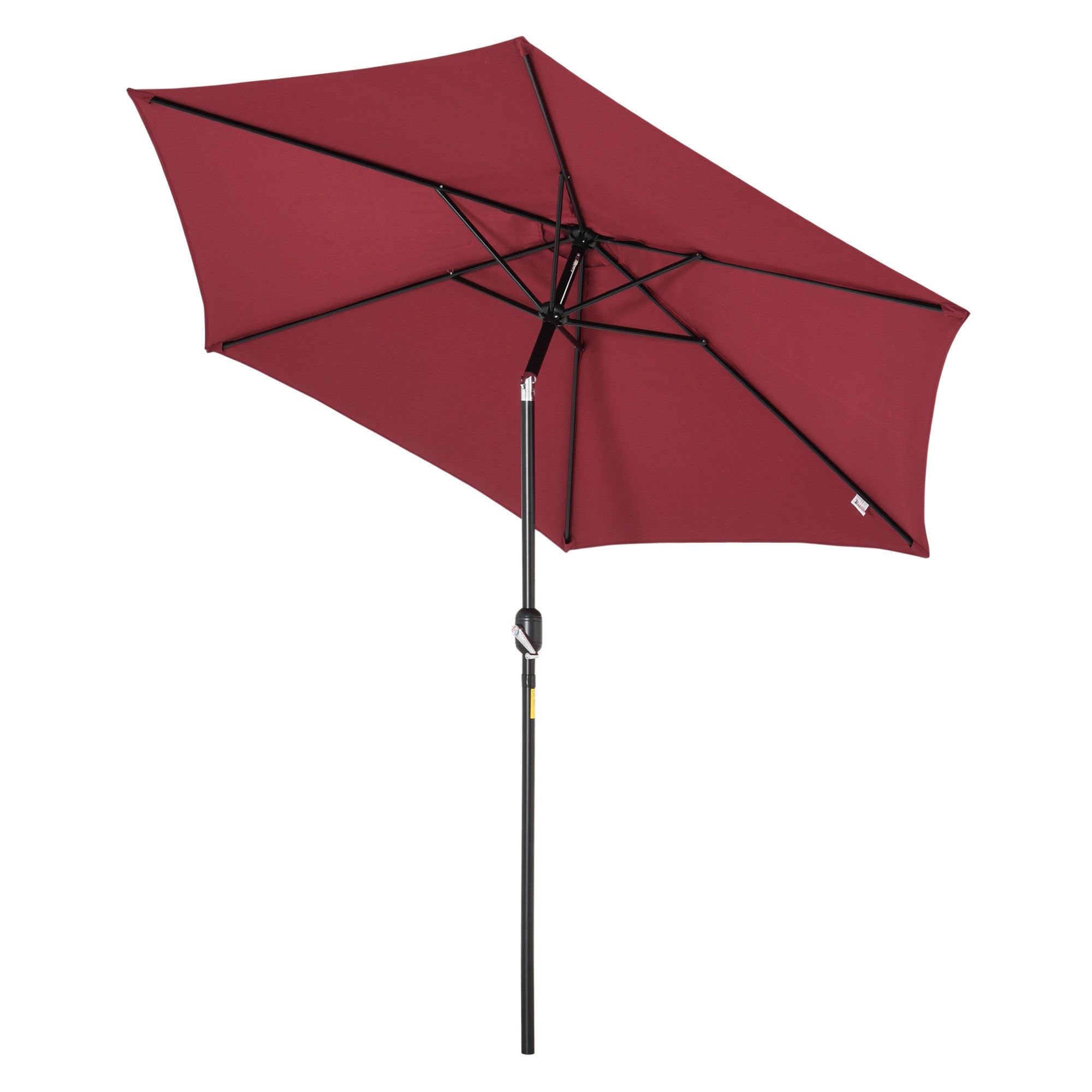 Outsunny 9ft Aluminium Patio Umbrella Sun Shade with Wine Red Canopy, Outdoor Market Caf茅 Yard Gazebo Cover