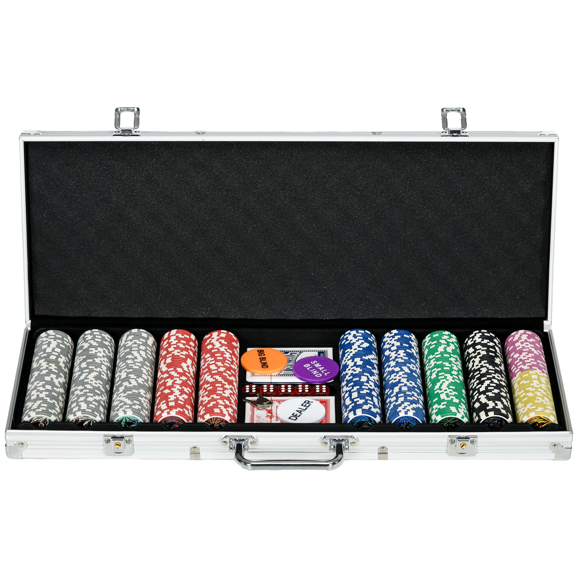 SPORTNOW Luxury 500PCS Poker Chips Set, Complete with Gaming Mat, Chips, Dual Card Decks, Dealer Button, 5 Dice, Ultimate Game Night Kit