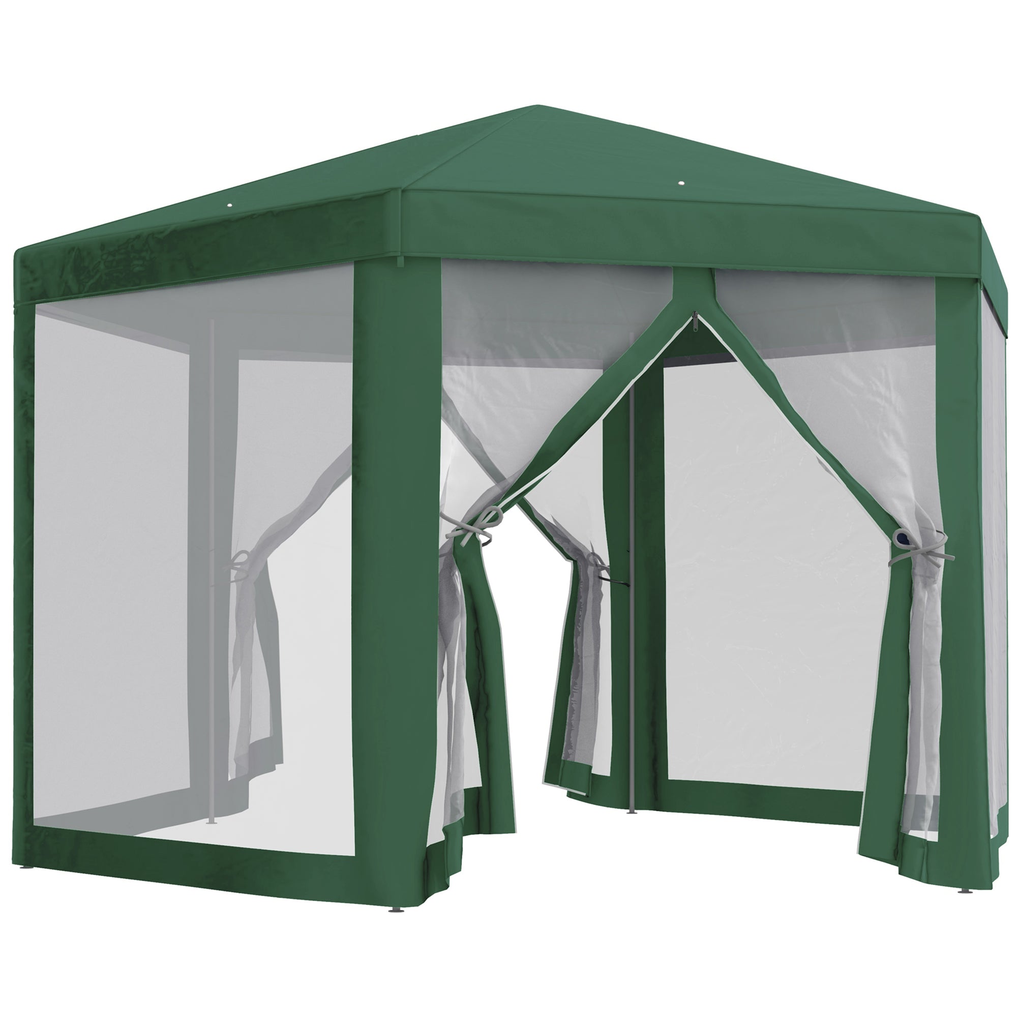 Outsunny Netting Gazebo Hexagon Tent Patio Canopy Outdoor Shelter Party Activities Shade Resistant (Green)