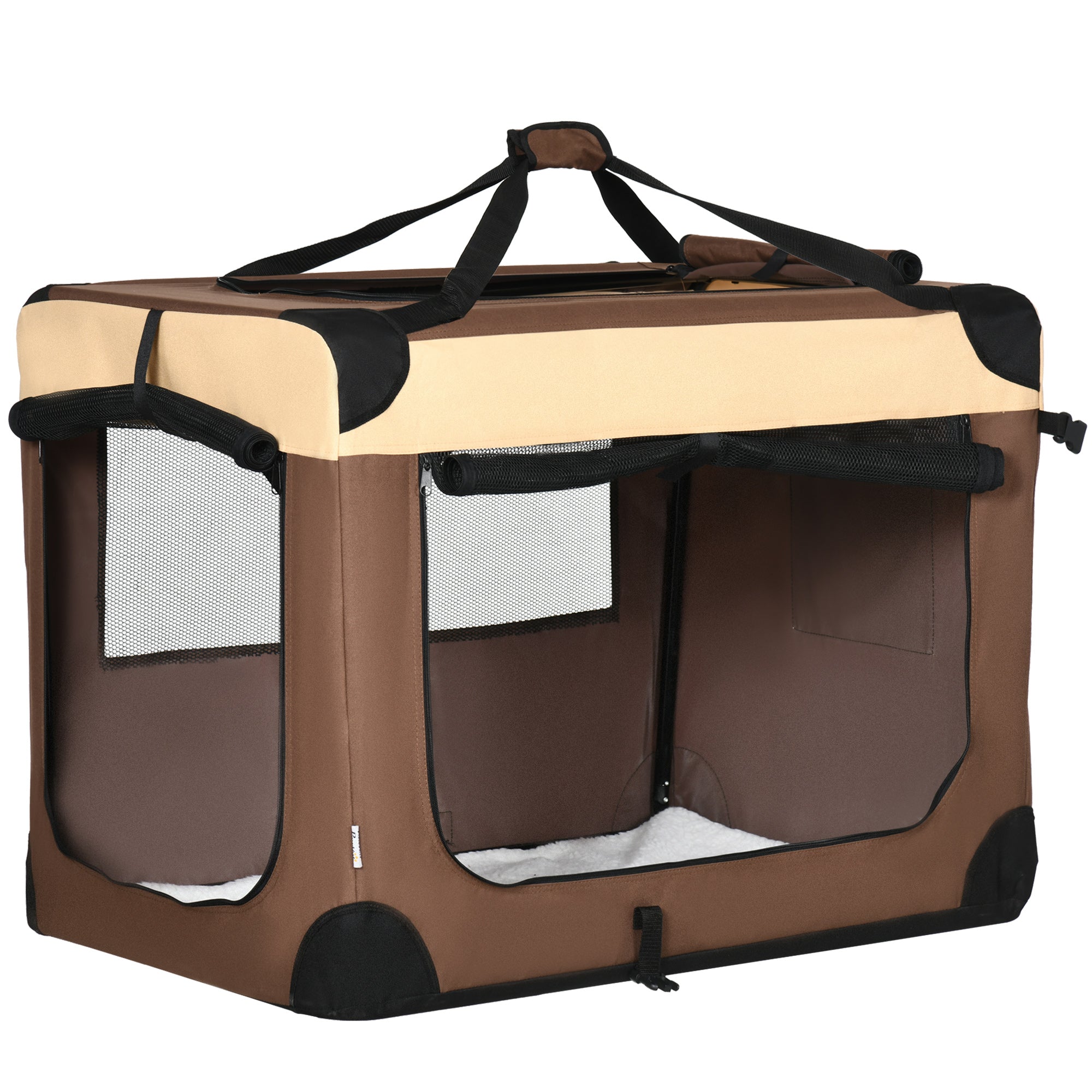 PawHut 91cm Foldable Pet Carrier, with Cushion, for Medium Dogs and Cats - Brown