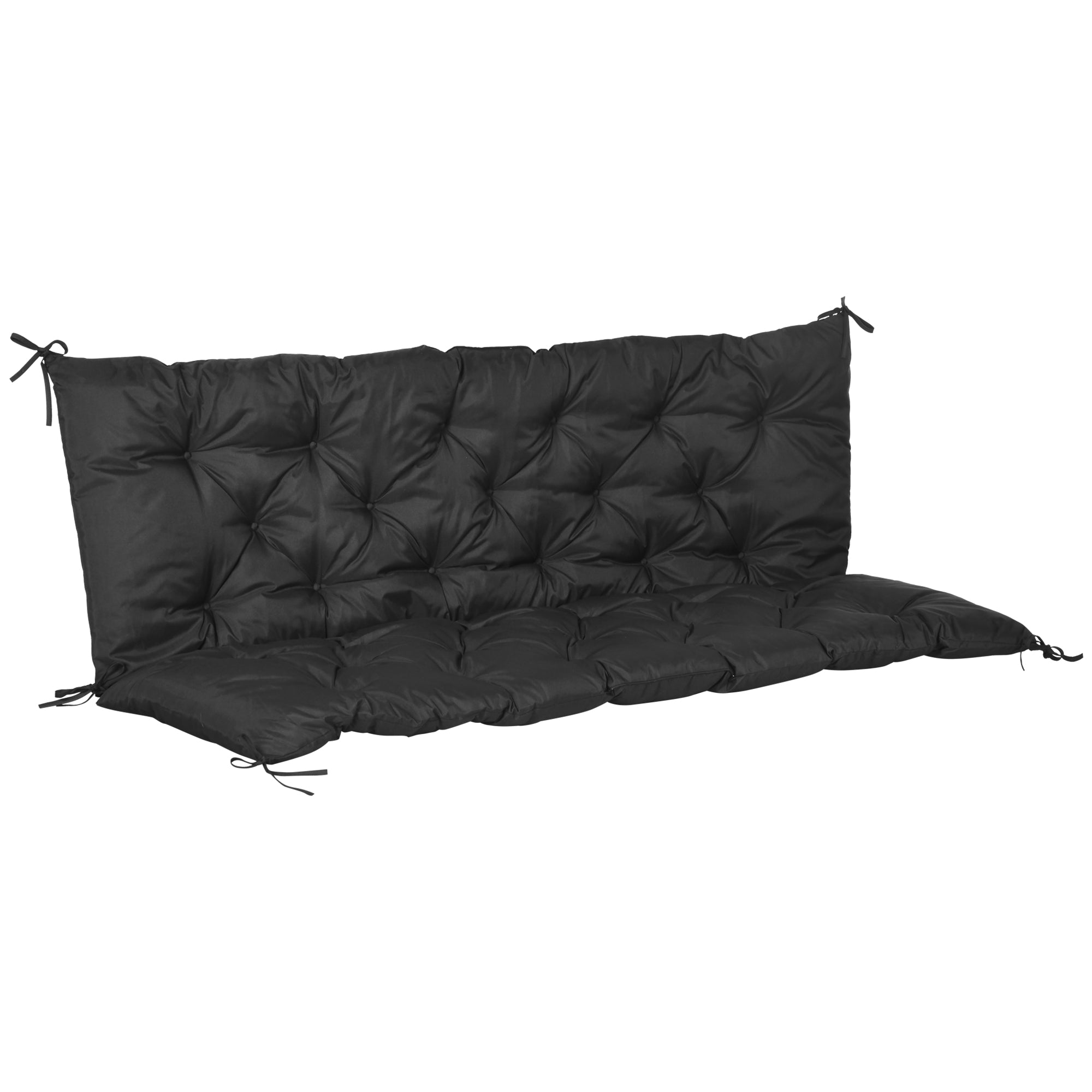 Outsunny Garden Bench Cushion: Cosy Outdoor Seating Pad with Back Support and Ties, Black, 98 x 150 cm