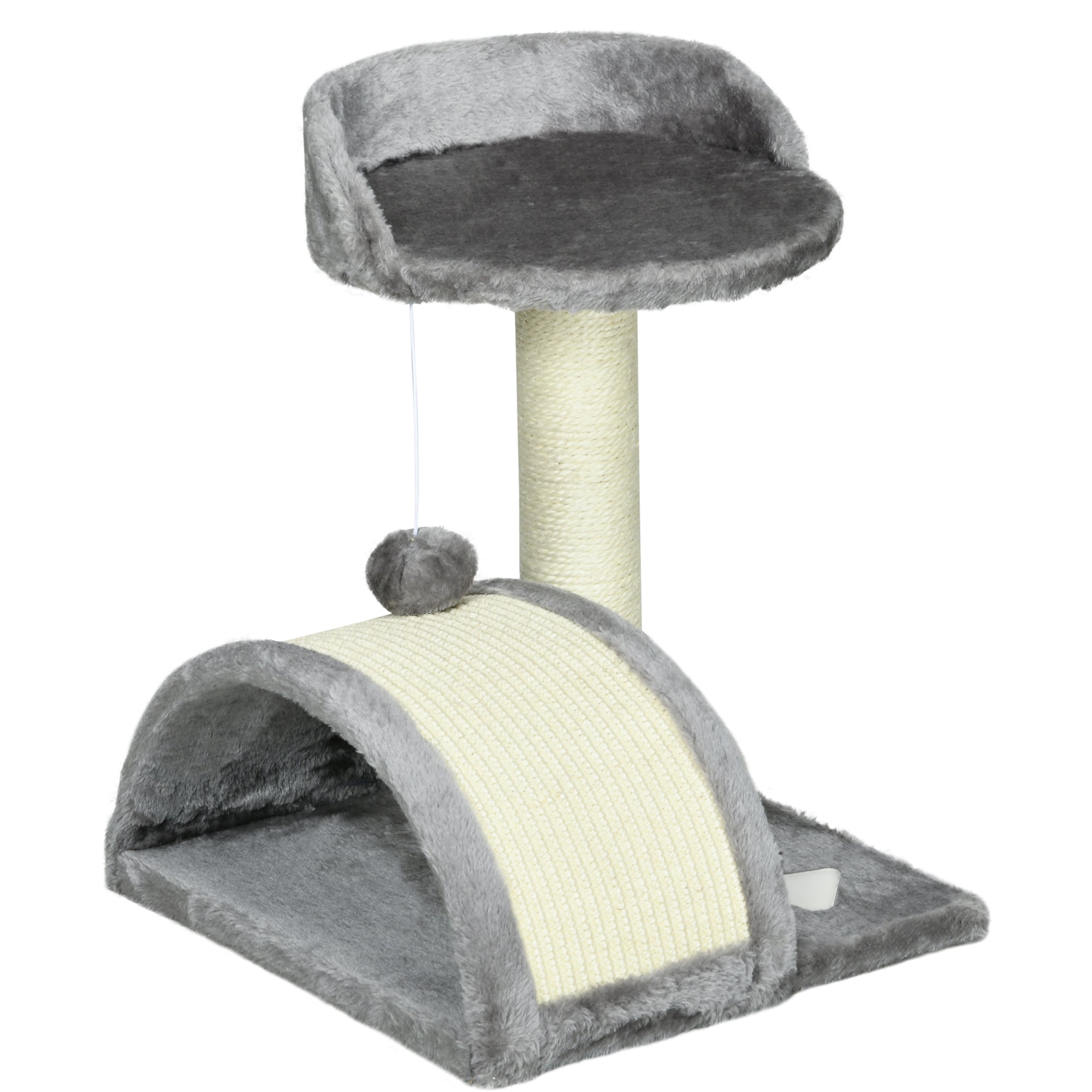 PawHut Cat Scratching Post, Cat Tree Scratching Kitten Activity Centre Climber Hanging Ball, Scratch Post for Indoor Cats, Grey