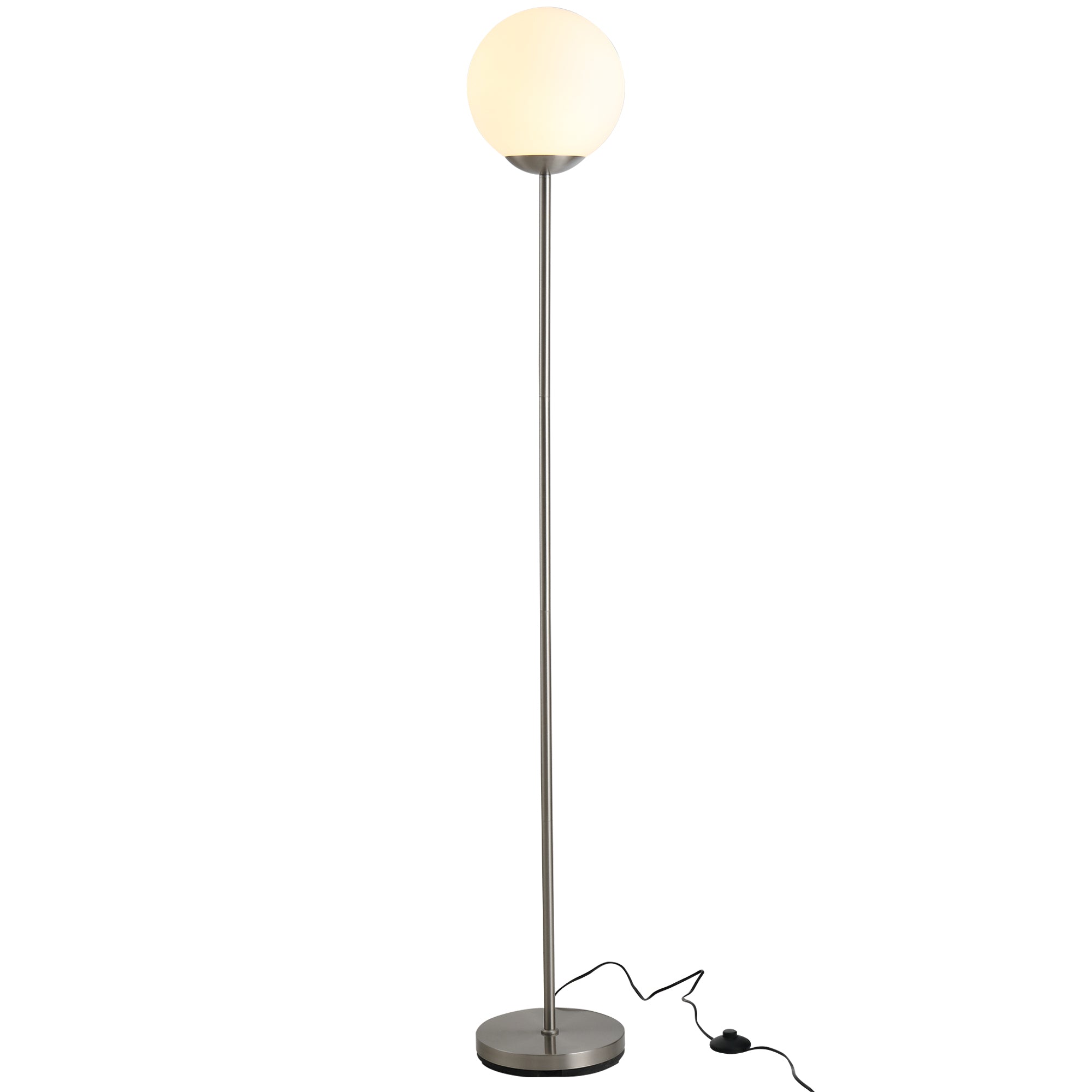 HOMCOM 171cm Glass Globe Floor Lamp Metal Frame Sphere Light Pedal Switch Home Office Living Room Modern Unique Standing Beautiful Furnishing - Grey