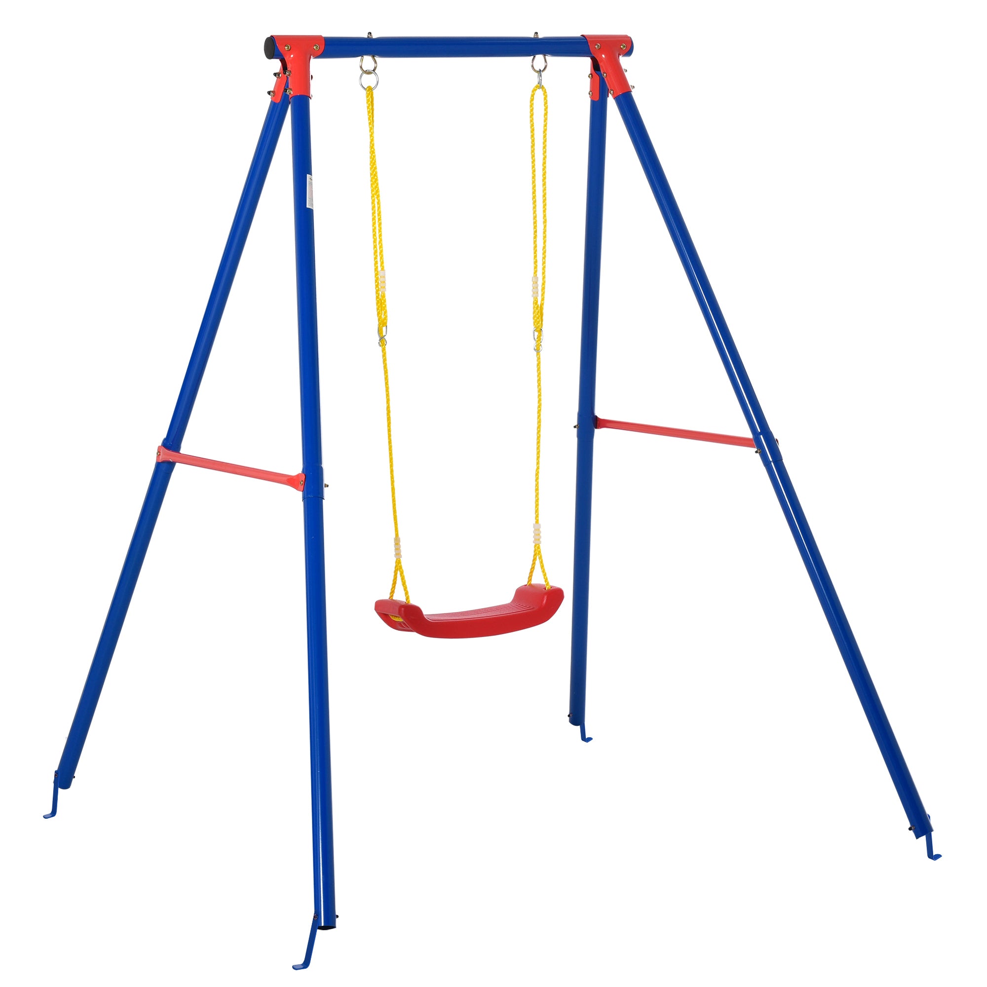 Outsunny Metal Swing Set with Seat Adjustable Rope Heavy Duty A-Frame Stand Backyard Outdoor Playset for Kids Fun 6-12 Years Old Blue