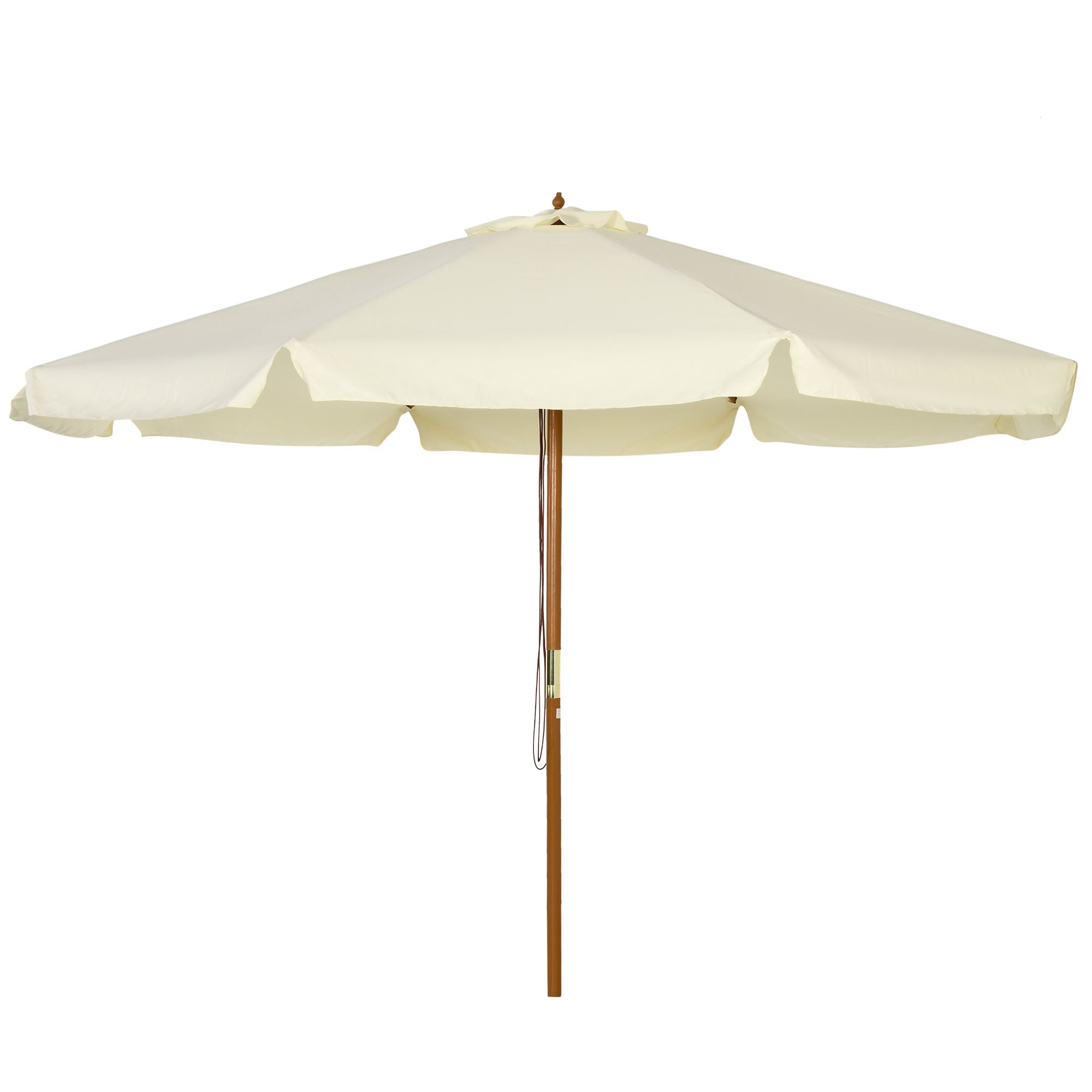 Outsunny 3.3(m) Patio Umbrella, Garden Parasol, Outdoor Sun Shade Canopy with 8 Bamboo Ribs, Ruffles and Wood Pole, Beige