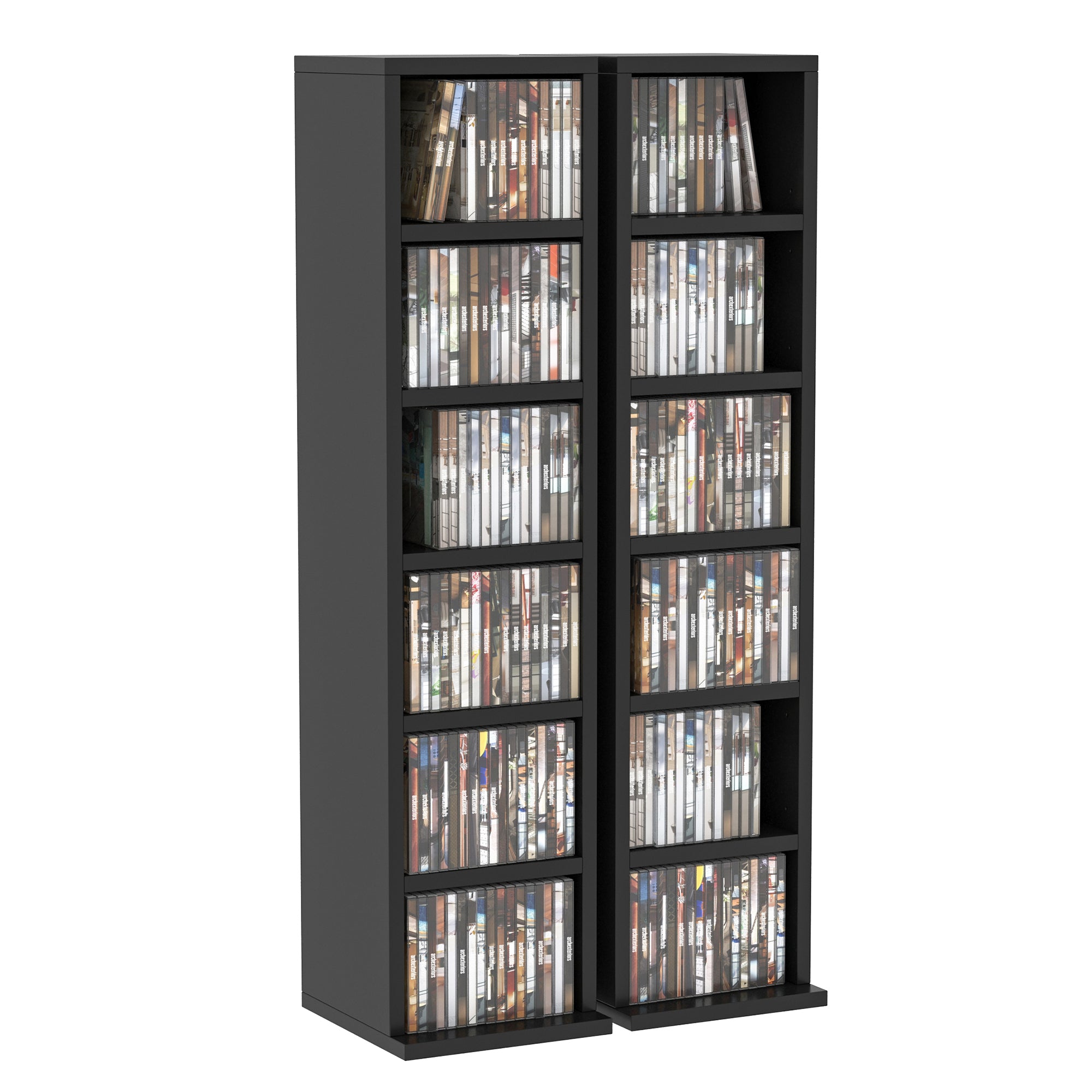 HOMCOM Media Storage Unit: 204 CD Capacity, 2 Set, Blu-Ray DVD Tower Rack with Adjustable Shelves, Black