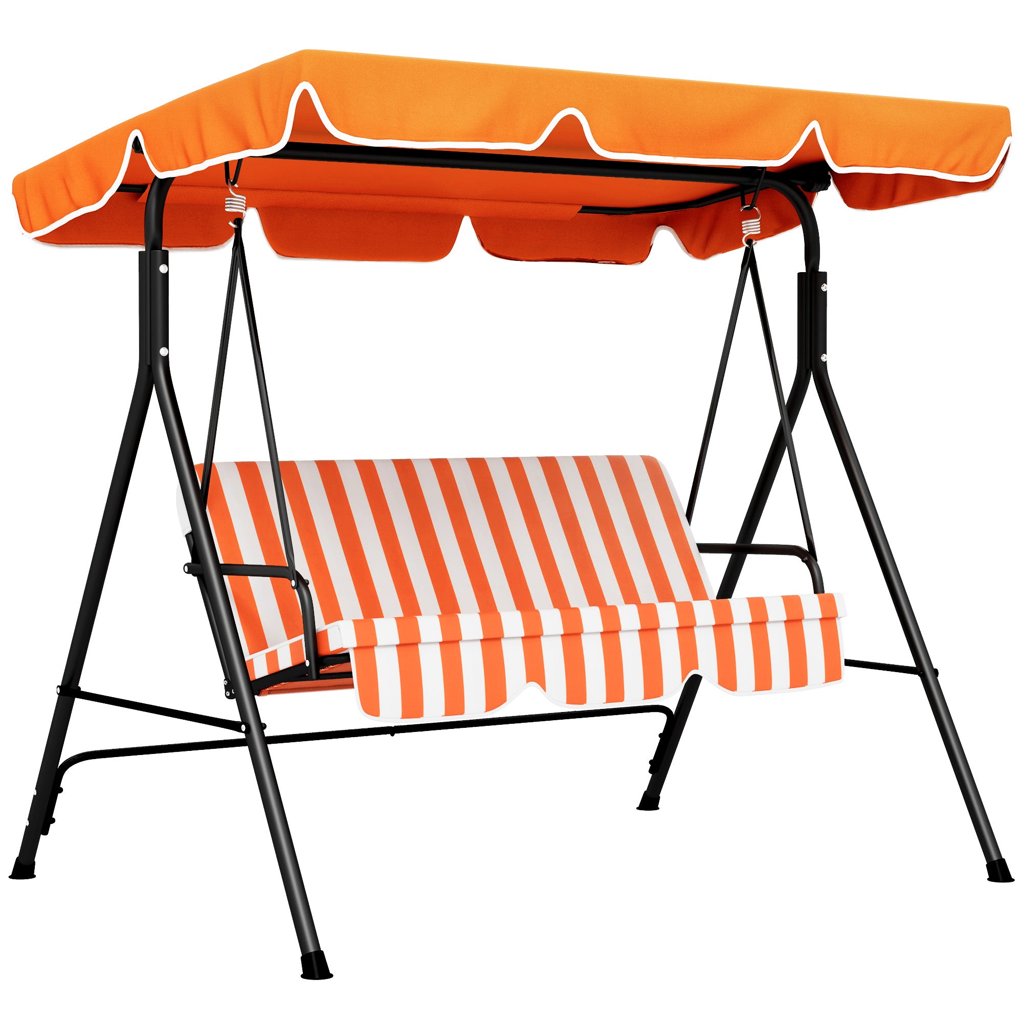 Outsunny 3 Seater Canopy Swing Chair Garden Rocking Bench Heavy Duty Patio Metal Seat w/ Top Roof - Orange