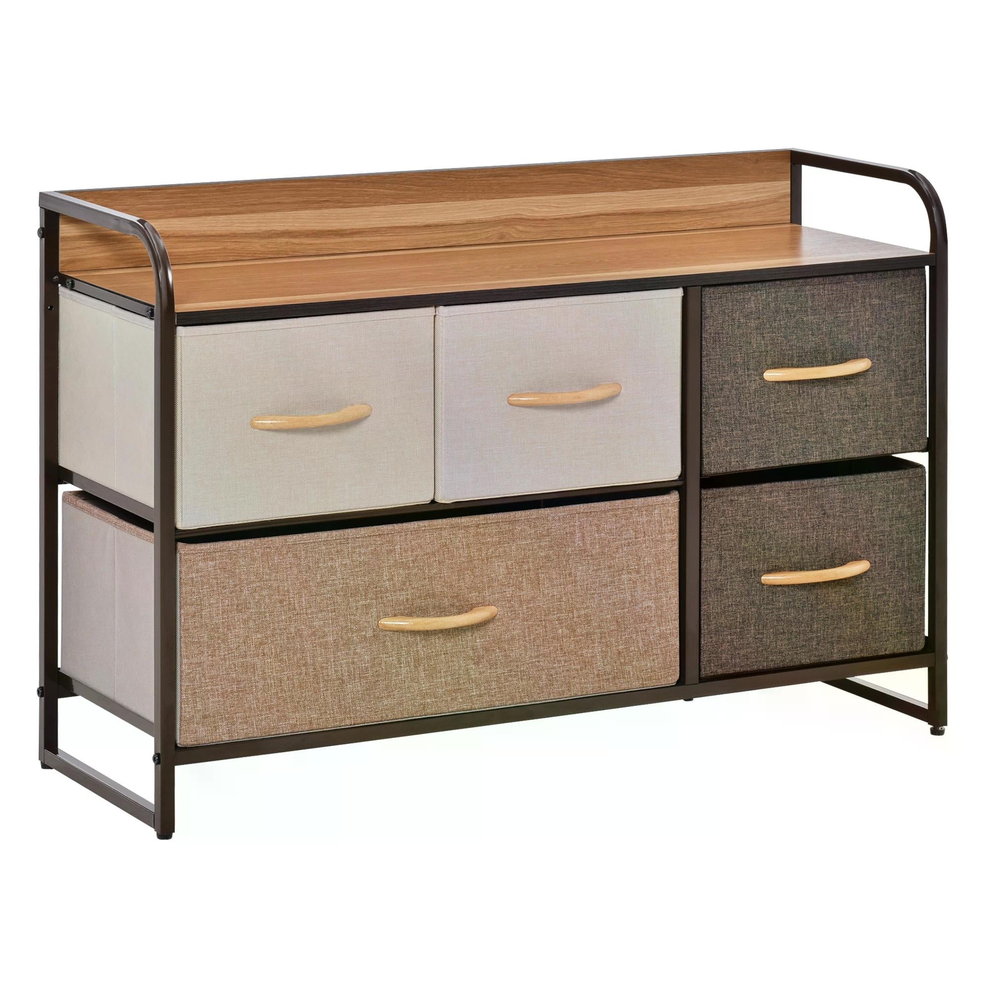 HOMCOM Fabric Dresser: 5-Drawer Linen Tower with Wooden Top, Bedroom & Hallway Storage, Slate Grey