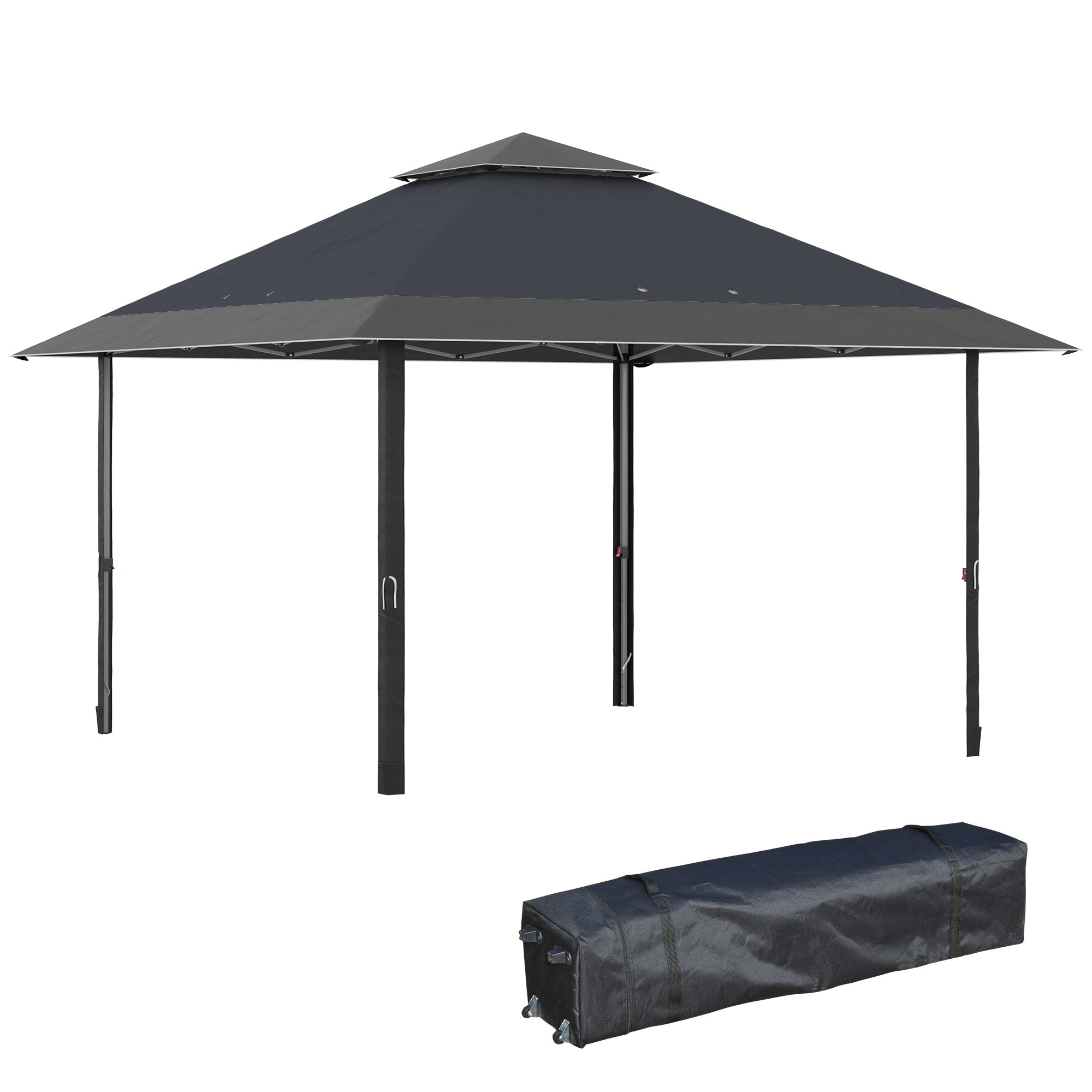 Outsunny Pop-up Gazebo with Double Roof, UV Proof Canopy Tent, Roller Bag, Adjustable Legs for Outdoor Party, Steel Frame, Grey, 4 x 4m