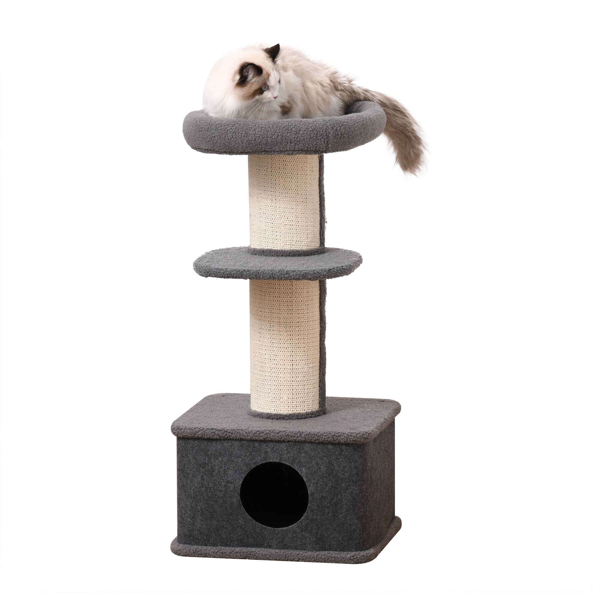 PawHut Multi-level Kitten Tower, Cat Tree Activity Centre with Sisal Scratching Posts, Condo, Plush Perches, Grey