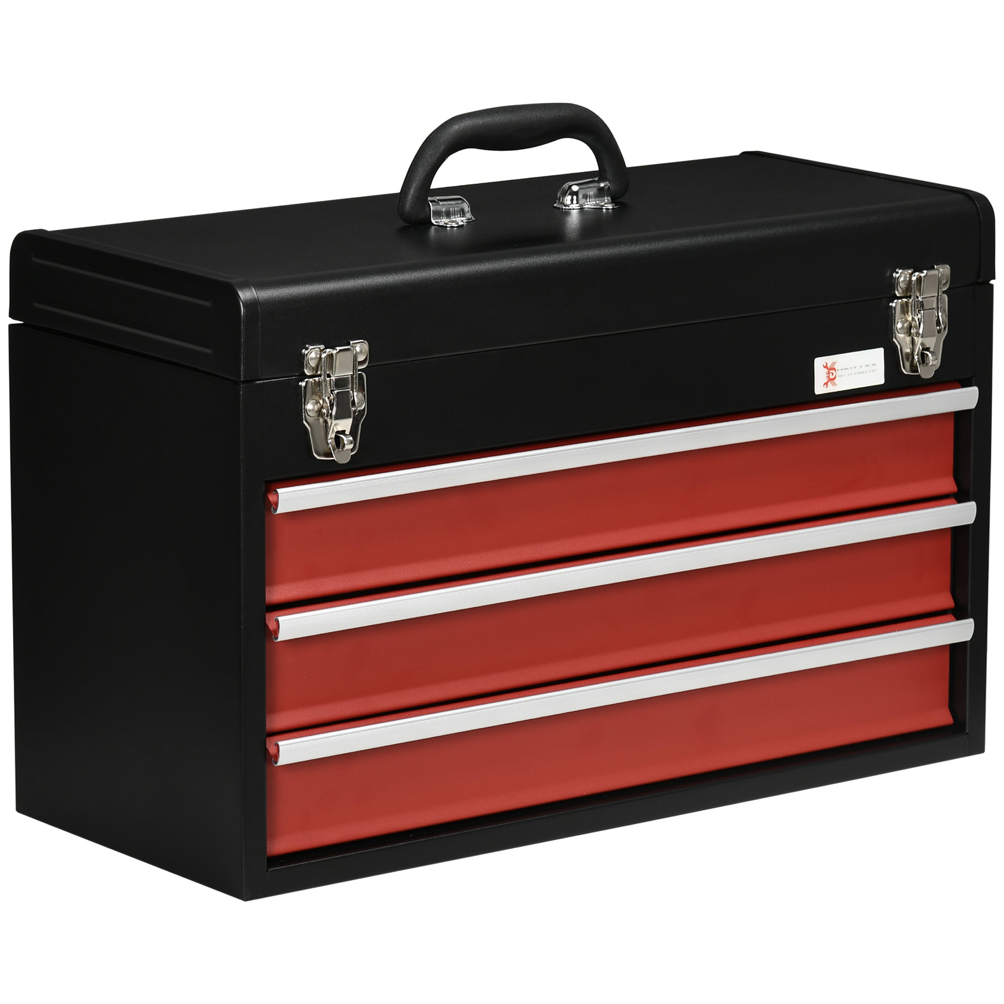 DURHAND Metal Tool Chest with 3 Drawers, Lockable, Ball Bearing Runners, Portable Toolbox, 510mm x 220mm x 320mm, Durable