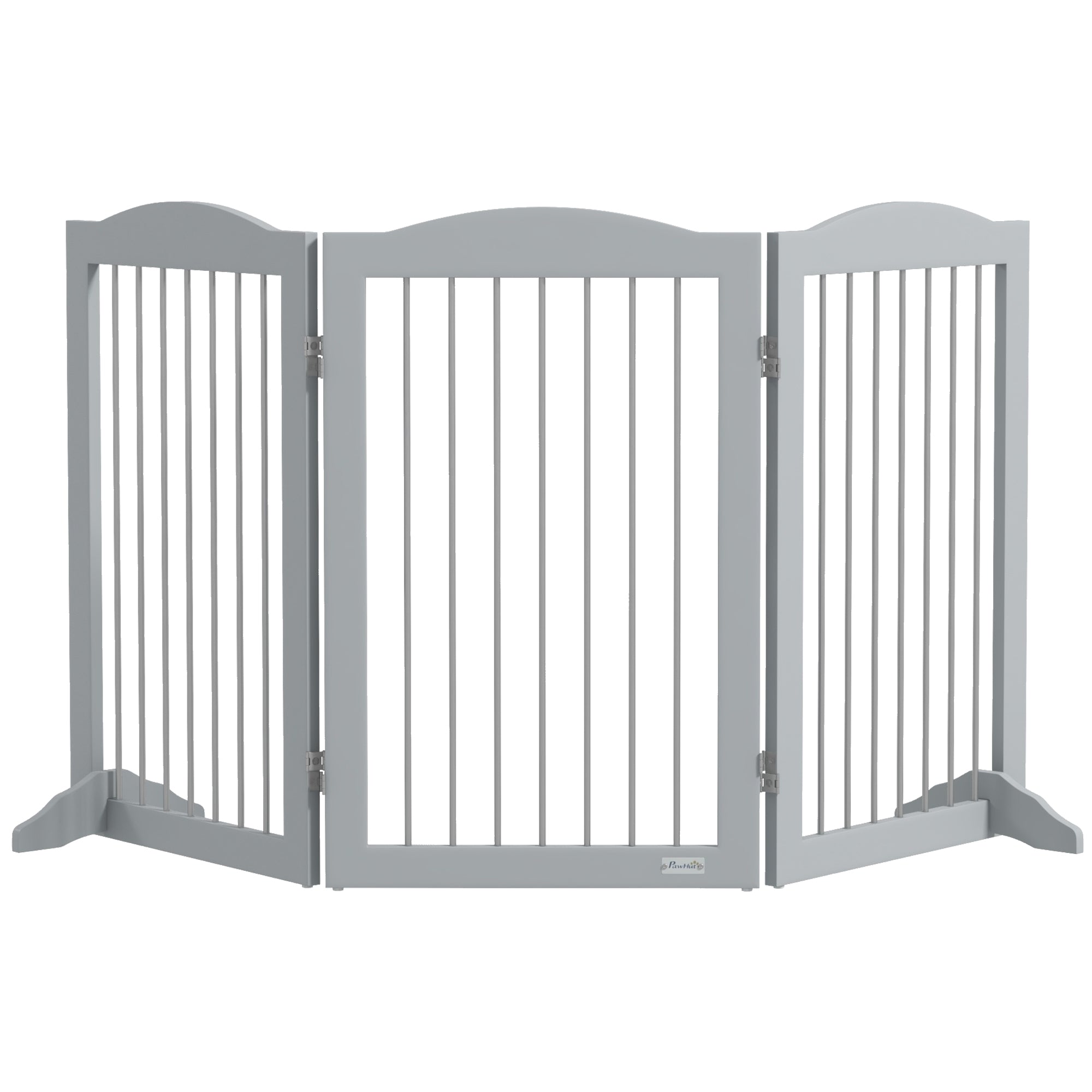 PawHut Foldable Dog Gate, Freestanding Pet Gate, with Two Support Feet, for Staircases, Hallways, Doorways - Grey