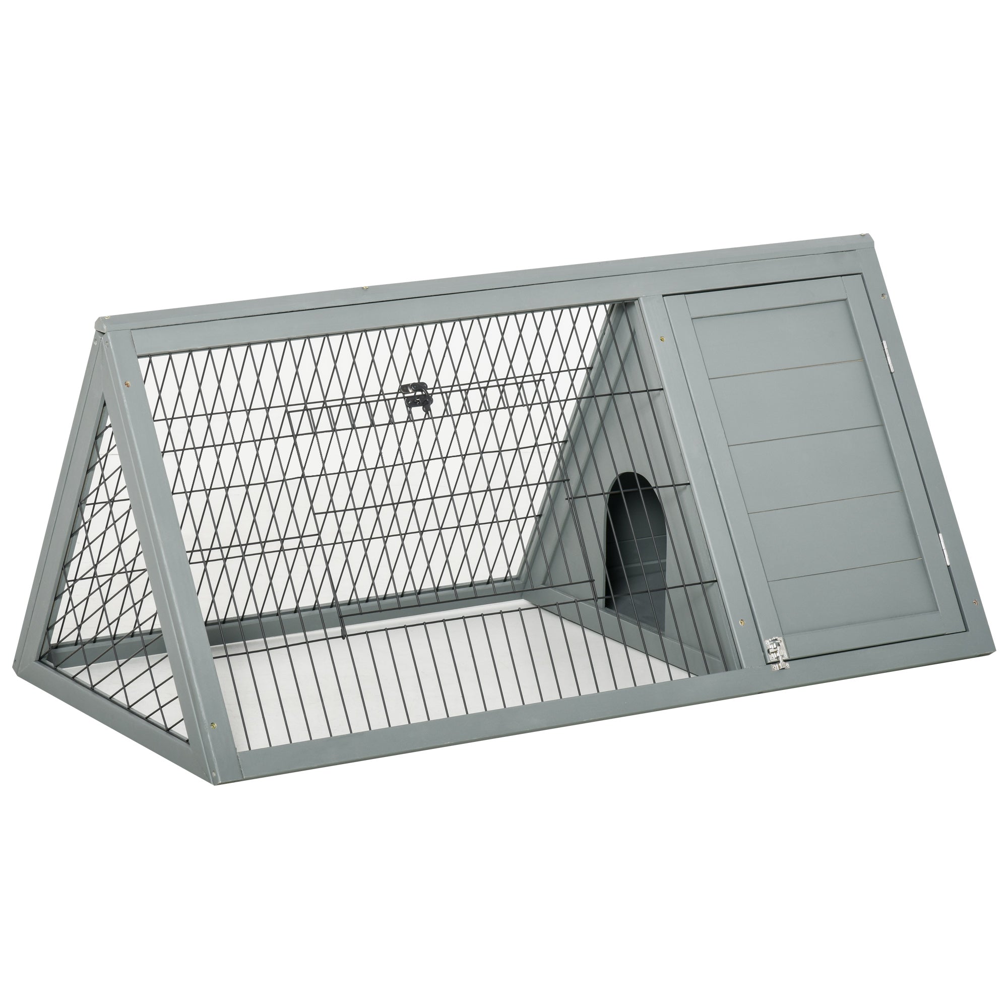 PawHut Rabbit Hutch: Durable Wooden Small Animal Cage with Spacious Outdoor Area, Grey