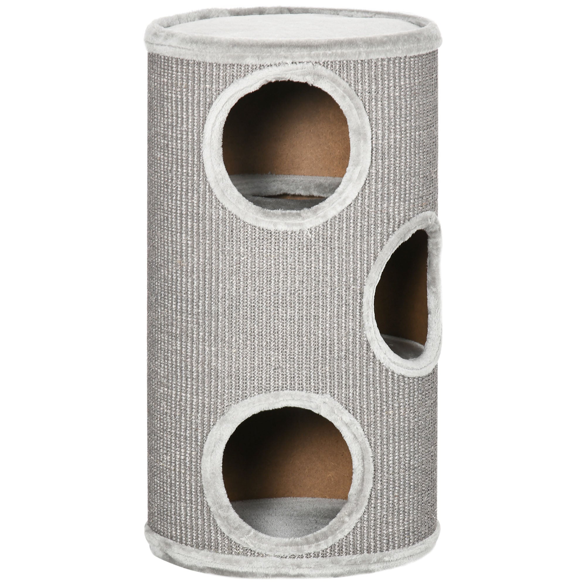 PawHut Cat Tree Barrel, Kitten Climbing Tower, Indoor Sisal Covered, Cosy Platform, Light Grey