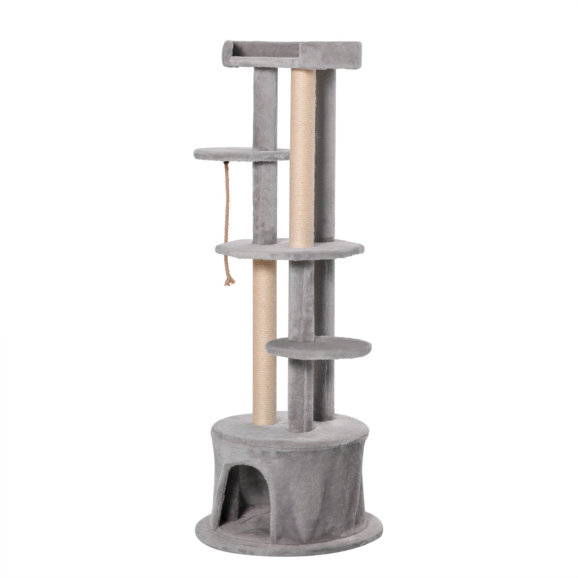 PawHut Cat Tree Multi-Level, Kitten Tower Activity Centre with Scratching Post, Condo, Hanging Ropes & Plush Perches, Grey