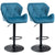 HOMCOM Bar Stools Set Of 2 Luxurious Velvet-Touch Barstools w/ Metal Frame Footrest Round Base Triangle Indenting Moulded Seat Adjustable Height Blue