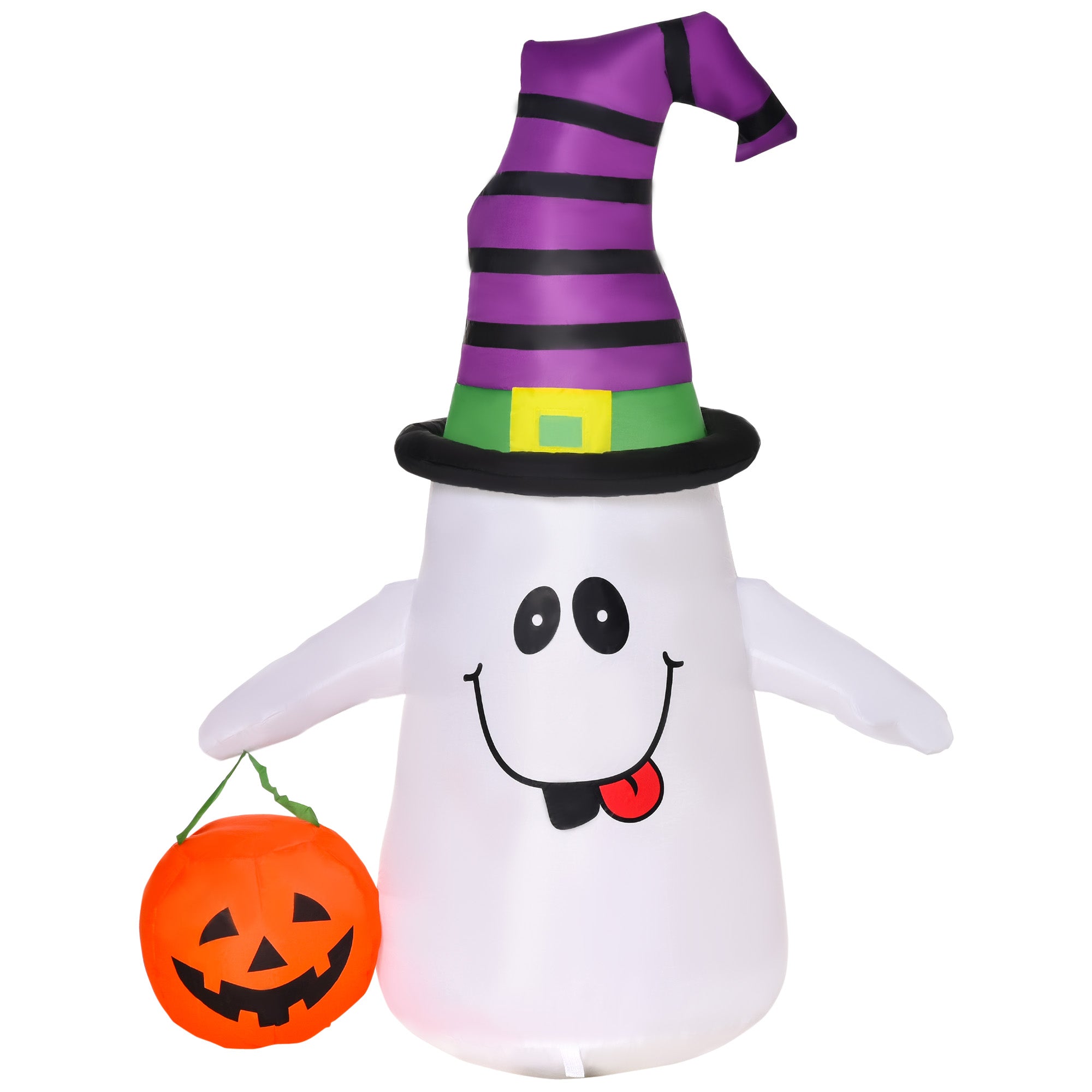 HOMCOM 1.2m Witch Ghost Halloween Inflatable Decoration w/ LED Lights, Fan Accessories, Pumpkin Lantern, Weather-Resistant Indoor Outdoor Seasonal