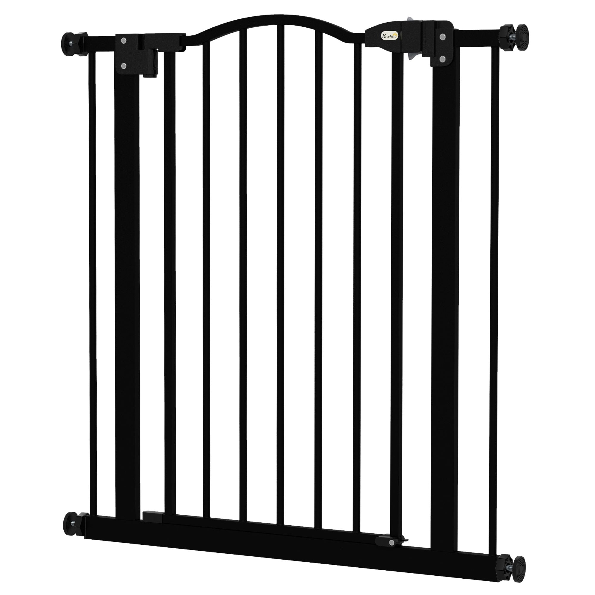 PawHut Metal 74-80cm Adjustable Pet Gate Safety Barrier w/ Auto-Close Door Black