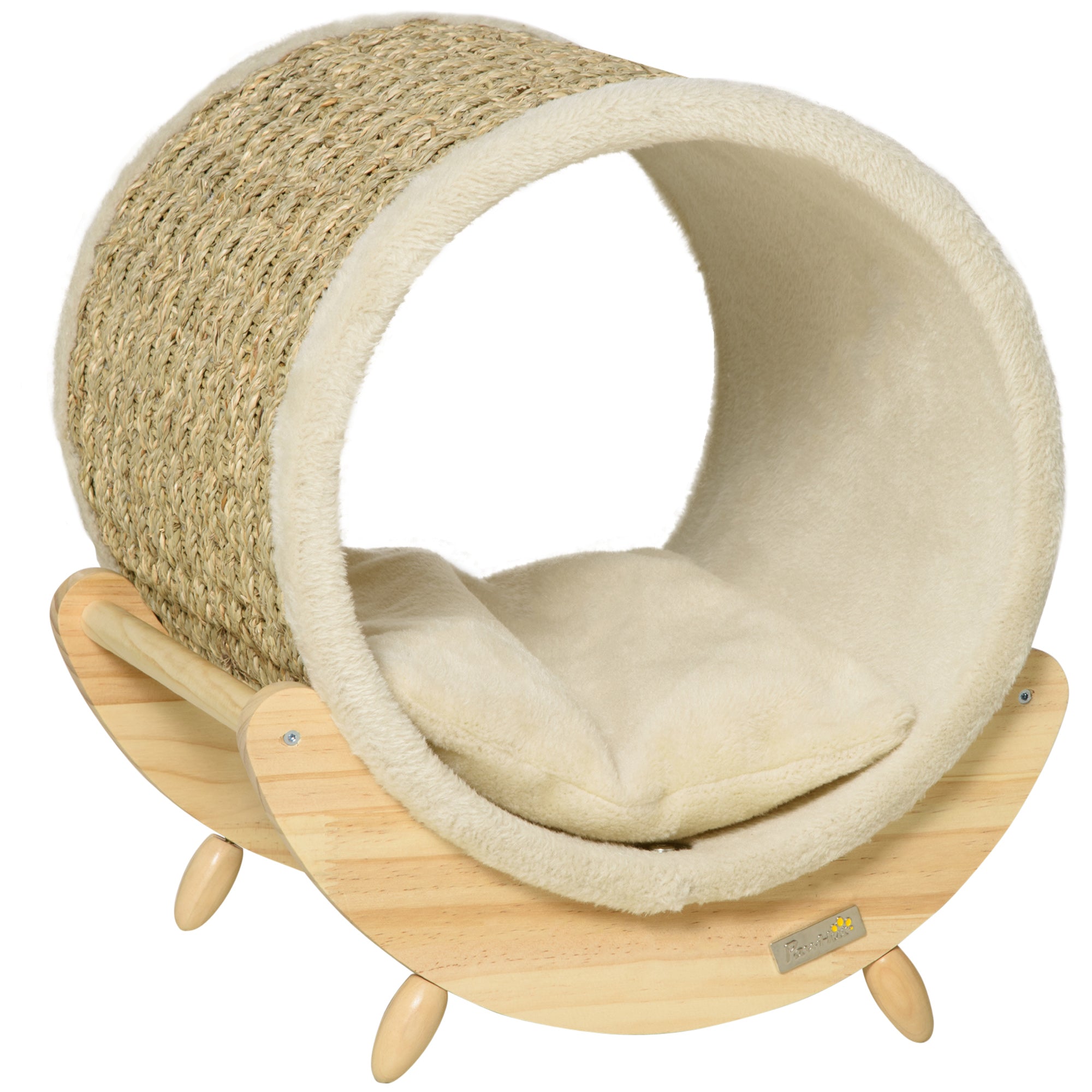 PawHut Elevated Cat House, Kitten Bed with Scratcher, Soft Cushion, Pet Shelter, 41 x 38 x 43 cm, Khaki