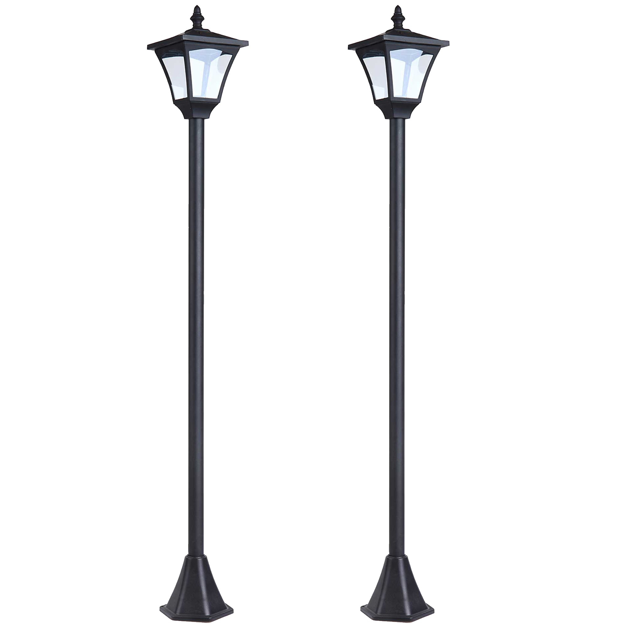 Outsunny Set of 2 Outdoor Garden Solar Post Lamp Sensor Dimmable LED Lantern Bollard IP44 Energy-saving 1.2M Tall, Black