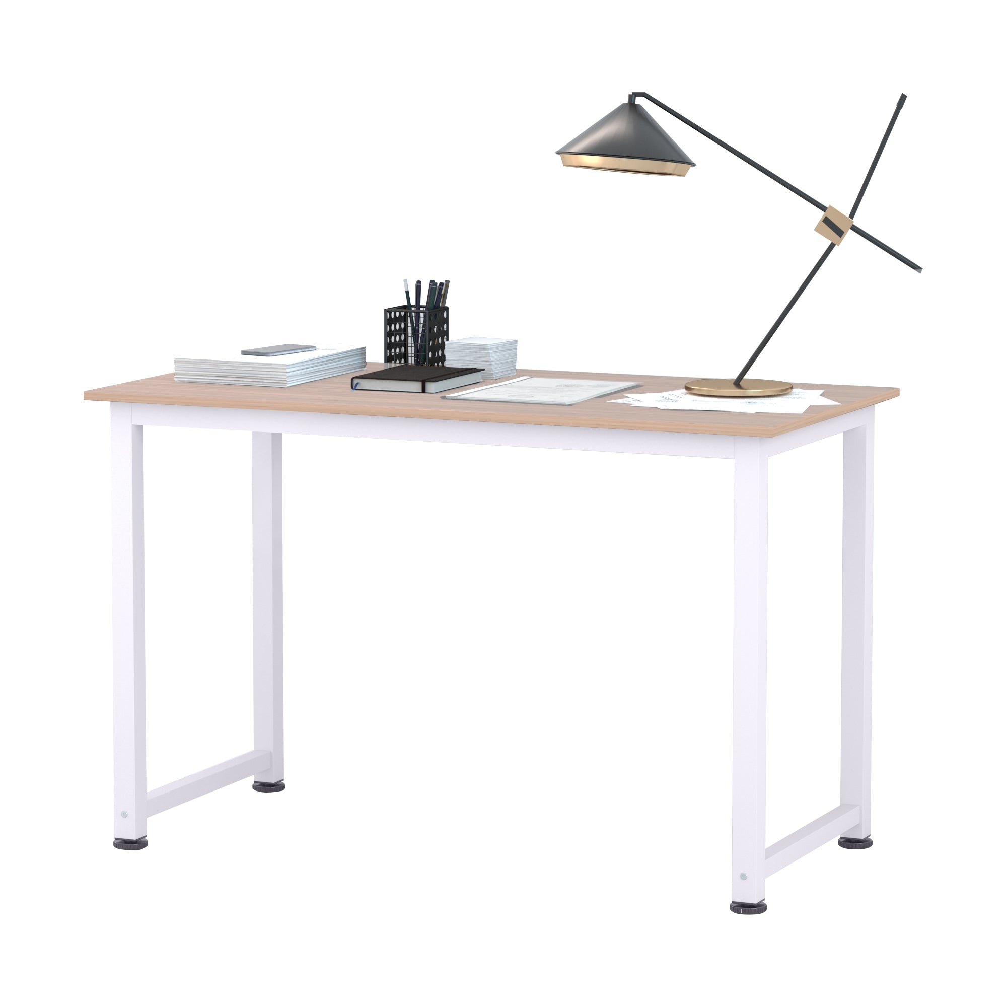 HOMCOM Adjustable Computer Desk, PC Writing Table for Home Office, Stable Workstation with Metal Frame, Oak and White