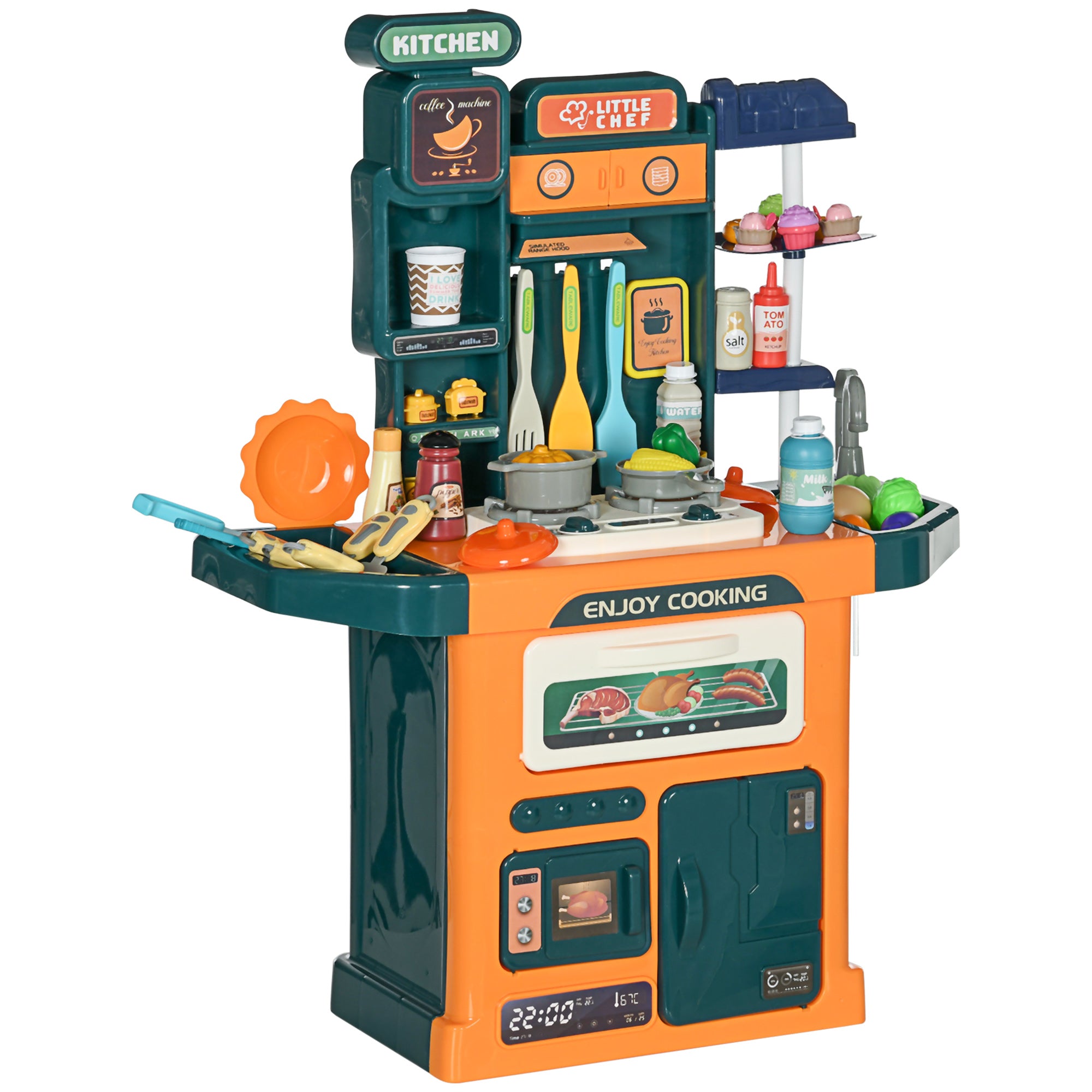 Aiyaplay Interactive Kitchen Playset: 77 Accessories with Sound, Light & Water Spray for Realistic Fun, Multicoloured