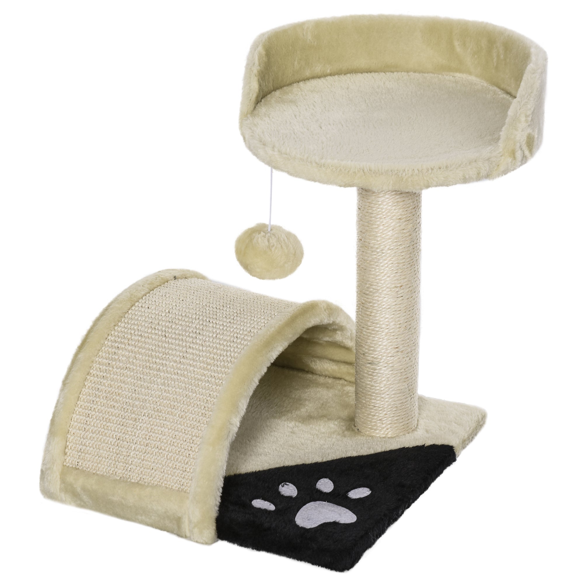 PawHut Cat Scratching Tree, Post with Activity Centre, Climber, Hanging Ball, Plush Cover, Beige