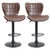 HOMCOM Bar Stools Set of 2 Adjustable Height Swivel Bar Chairs in PU Leather with Backrest & Footrest, Brown