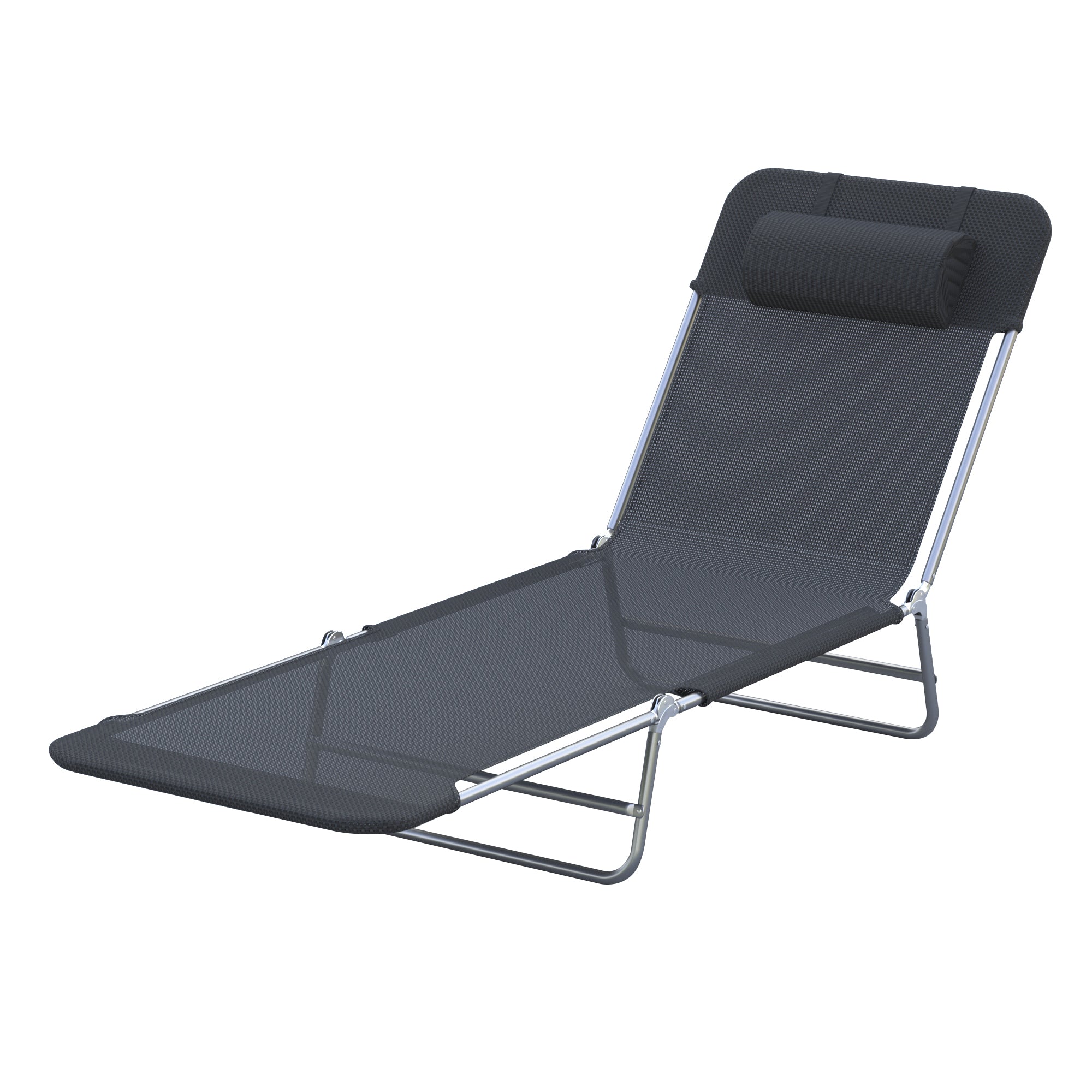 Outsunny Garden Lounger, Portable Outdoor Patio Sun Bed Chair, Adjustable Back Recliner, Lightweight, Light Black