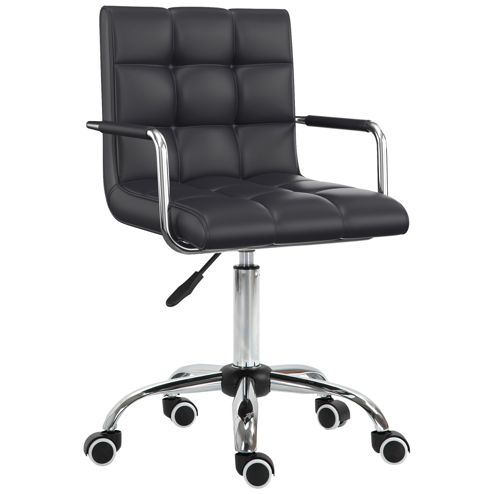 Vinsetto Office Chair Mid Back Faux Leather Desk Chair, Swivel, Armrests, Wheels, Height Adjustable, Black