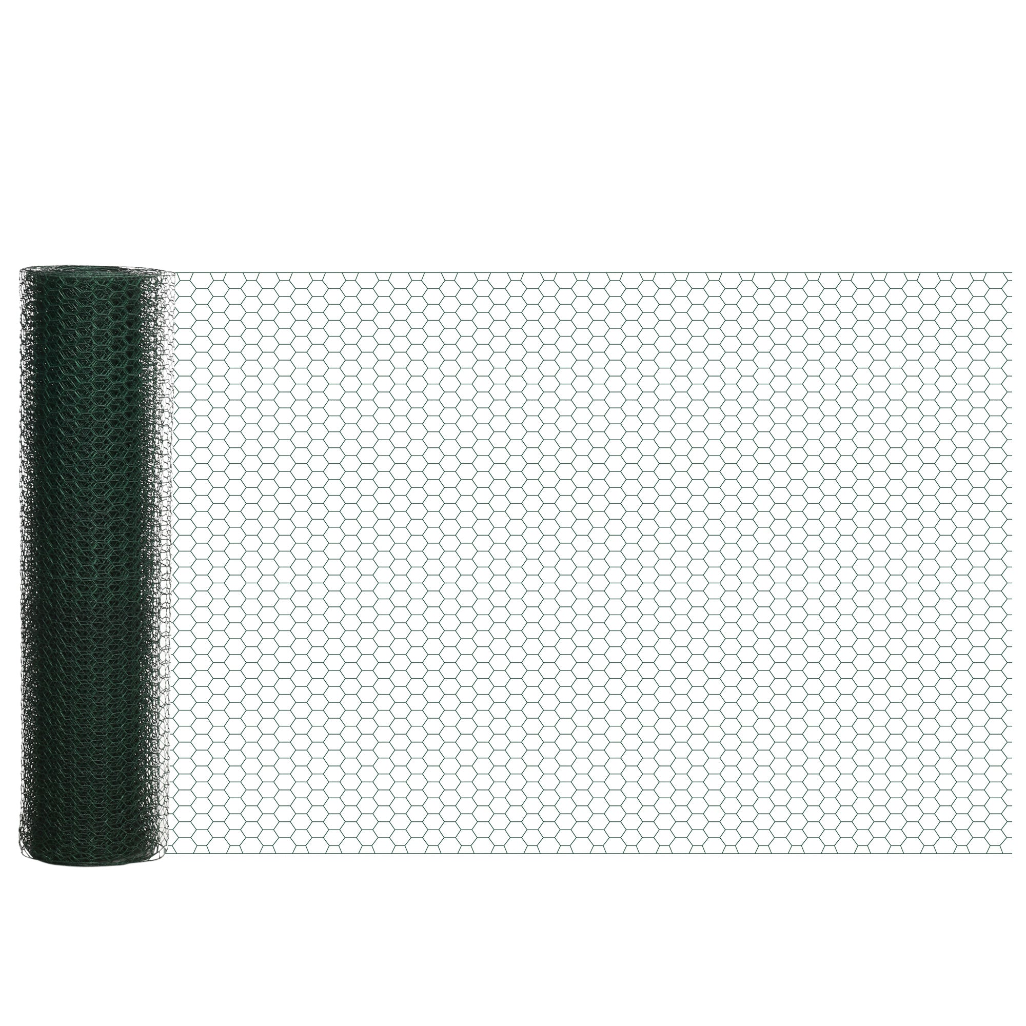 PawHut 1m x 25m Chicken Wire Mesh, Foldable PVC Coated Welded Garden Fence, Roll Poultry Netting, for Rabbits, Ducks, Gooses, Dark Green