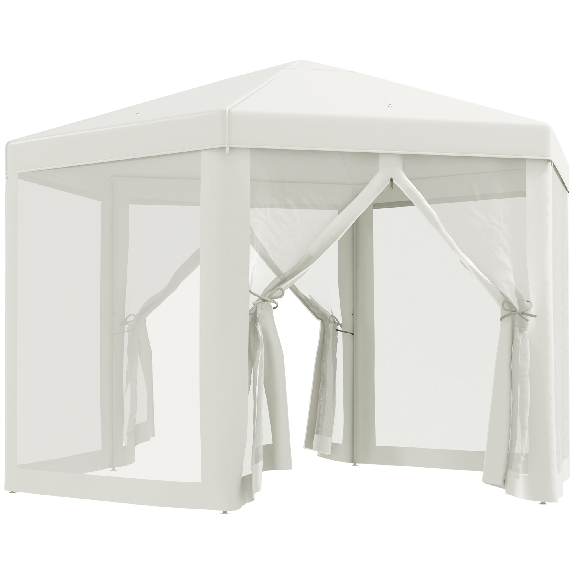 Outsunny Netting Gazebo Hexagon Tent Patio Canopy Outdoor Shelter Party Activities Shade Resistant (Creamy White)