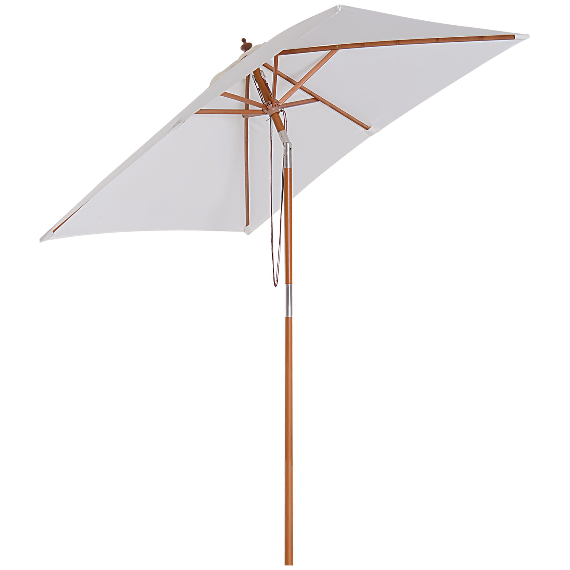 Outsunny Garden Parasol, 2m x 1.5m, Fir Wooden Pole, 6 Ribs, Tilt Mechanism, Sunshade Canopy, Cream White