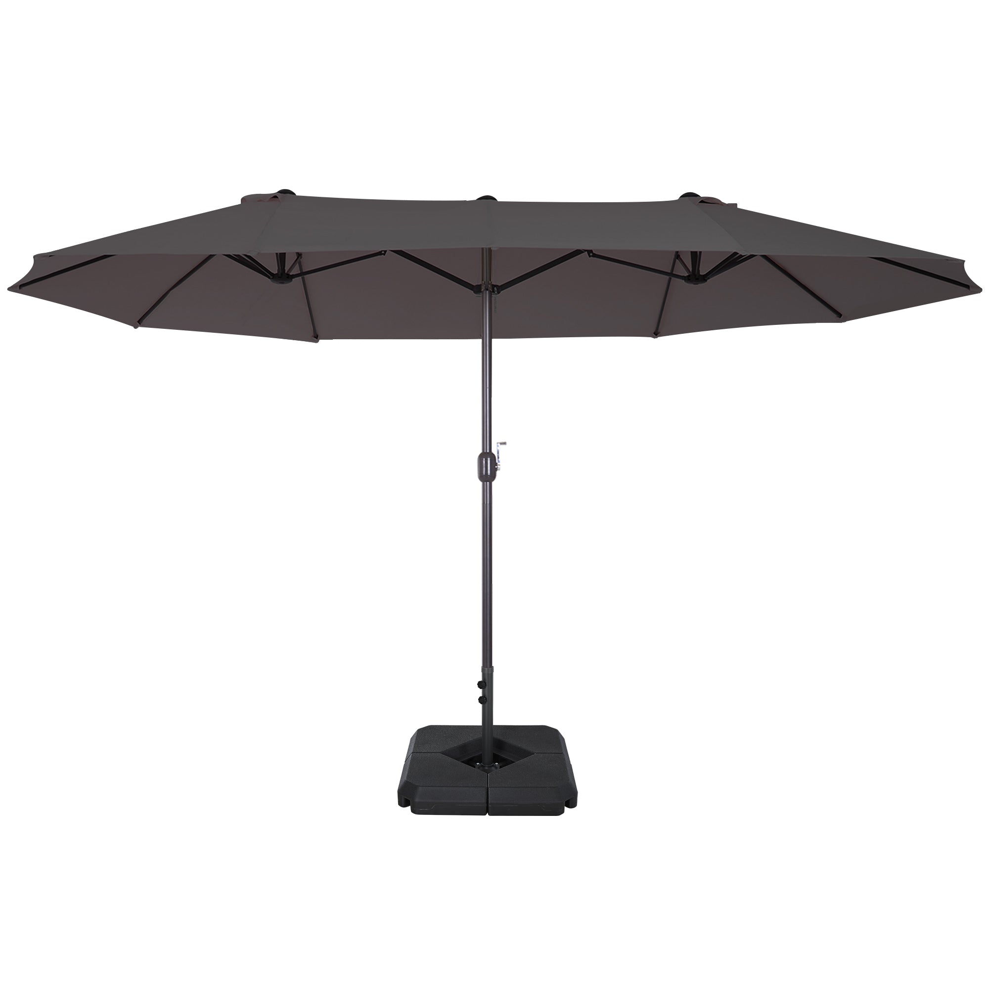 Outsunny 4.6m Garden Parasol Double-Sided Sun Umbrella Patio Market Shelter Canopy Shade with Umbrella Stand, Grey