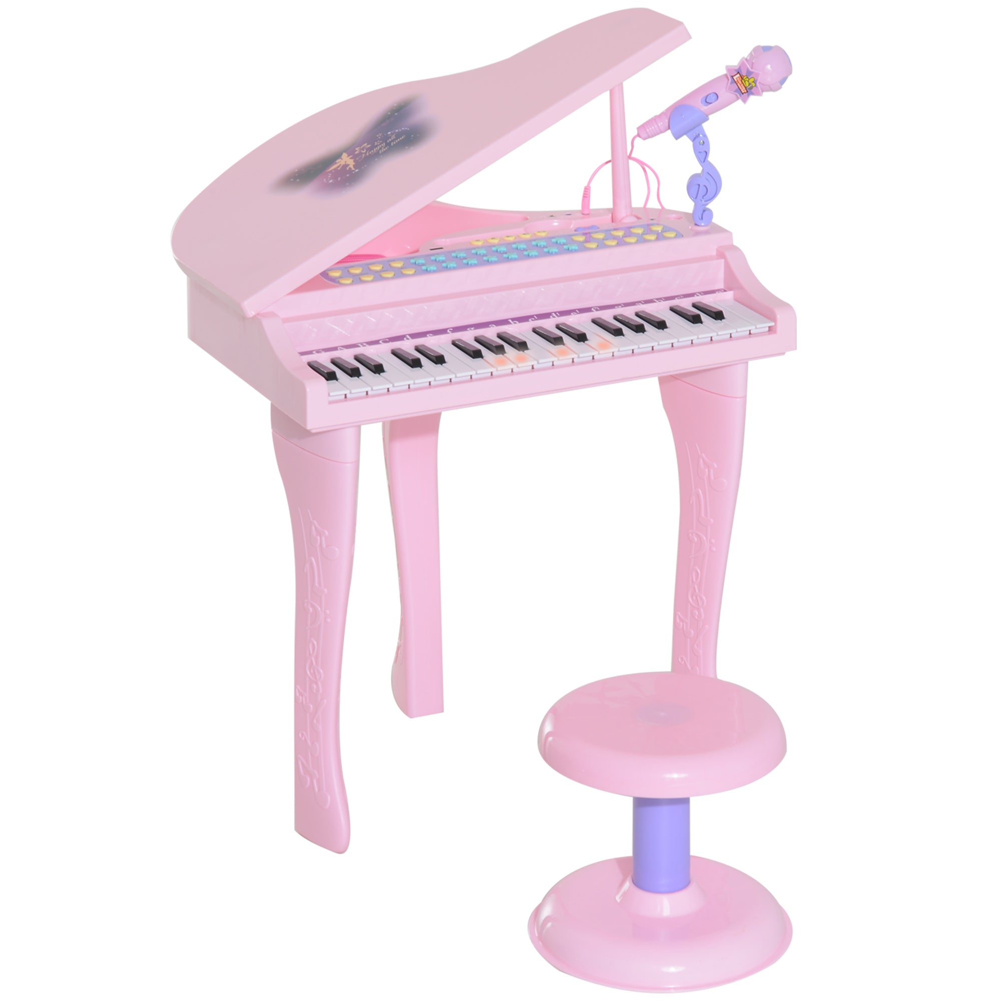 HOMCOM Mini Electronic Piano with Stool, Educational Musical Instrument, Interactive Play, Pink