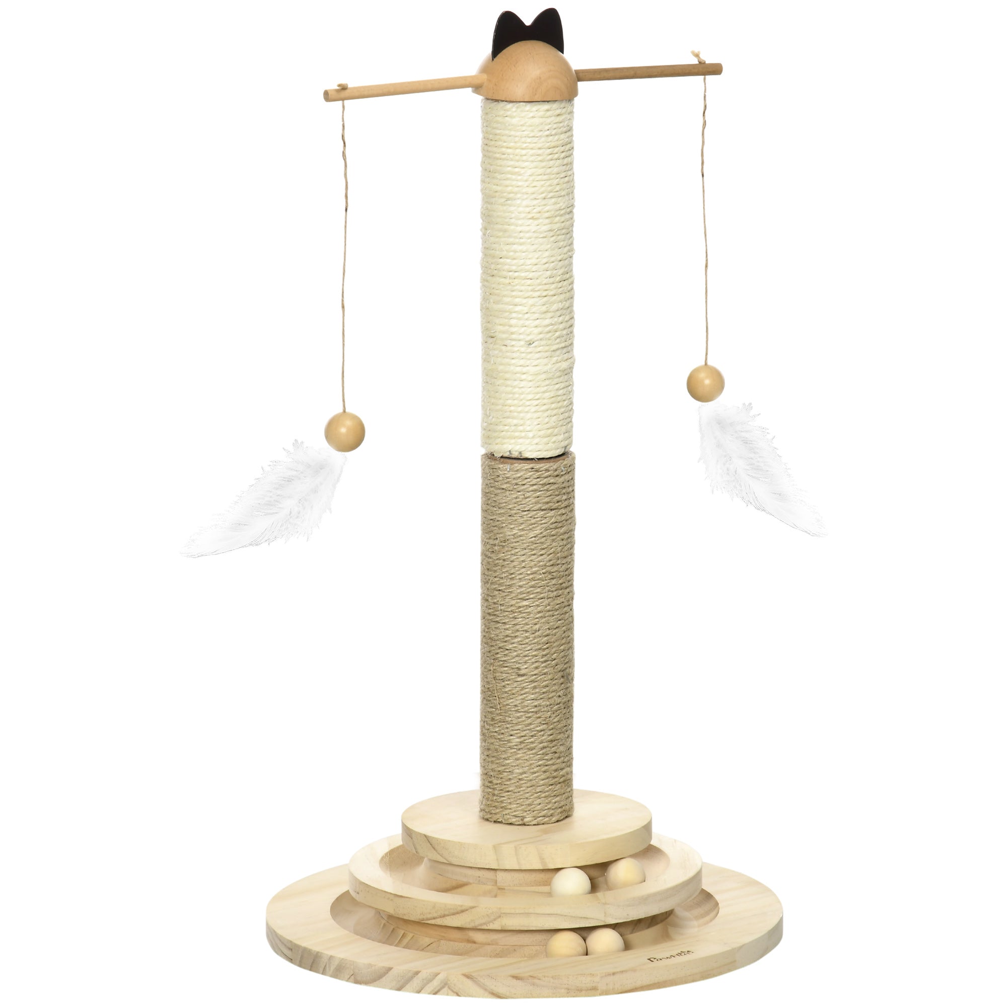 PawHut Cat Tree 56cm, Activity Centre with Turntable Ball Toy, Tower with Jute & Sisal Scratching Posts, Natural