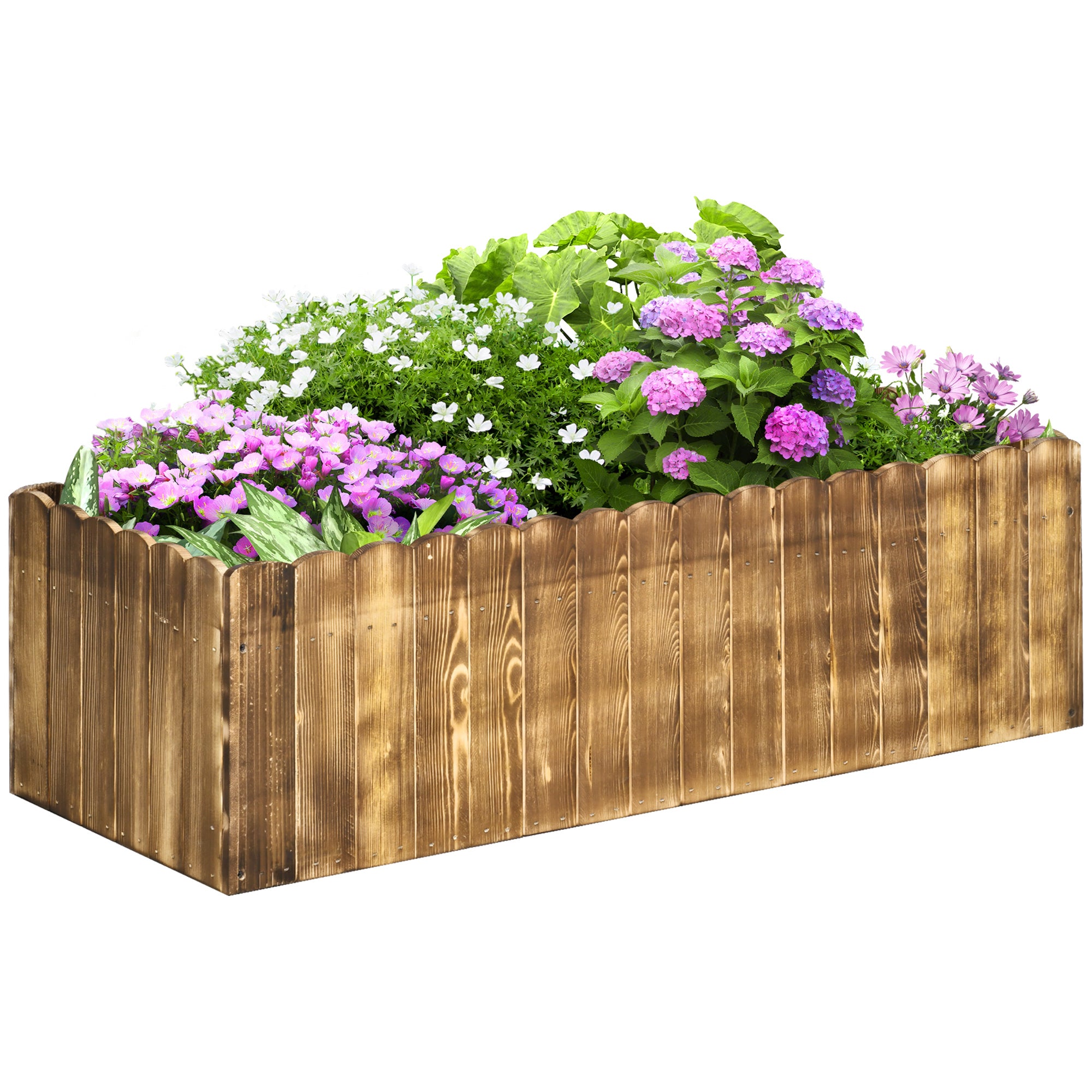 Outsunny 109L Garden Flower Raised Bed Pot Wooden Outdoor Large Rectangle Planter Vegetable Box Outdoor Herb Holder Display (100L x 40W x 30H (cm))