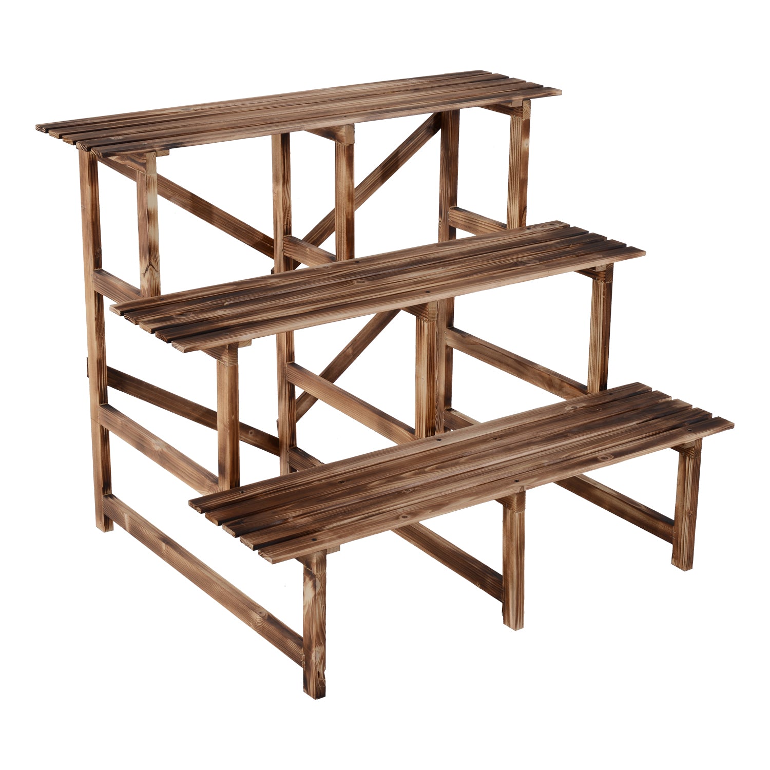 Outsunny 3 Tier Flower Stand Wood Planter Ladder Display Shelf Rack for Garden Outdoor Backyard 100Lx80Wx80H(cm)