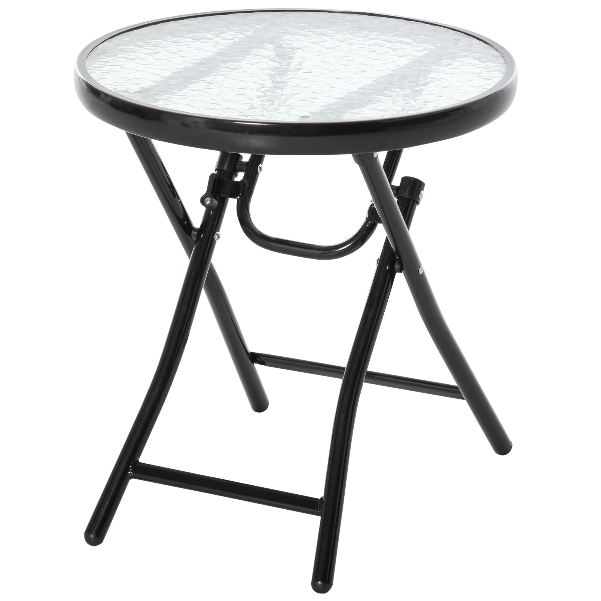 Outsunny Folding Garden Table: Portable Round Glass-Top with Safety Buckle, Indoor & Outdoor Use, Jet Black