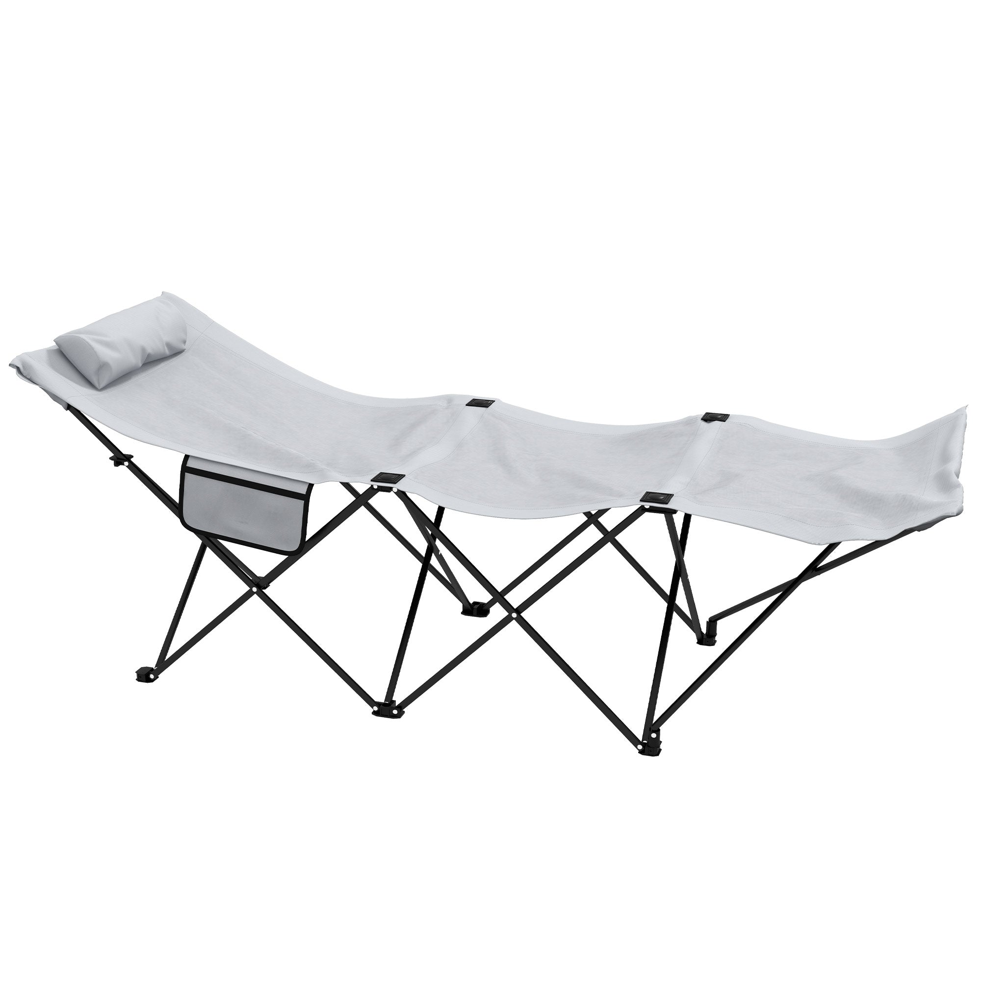 Outsunny Portable Sun Lounger: Foldable Outdoor Sunbed with Side Pocket & Headrest, Light Grey Oxford Fabric