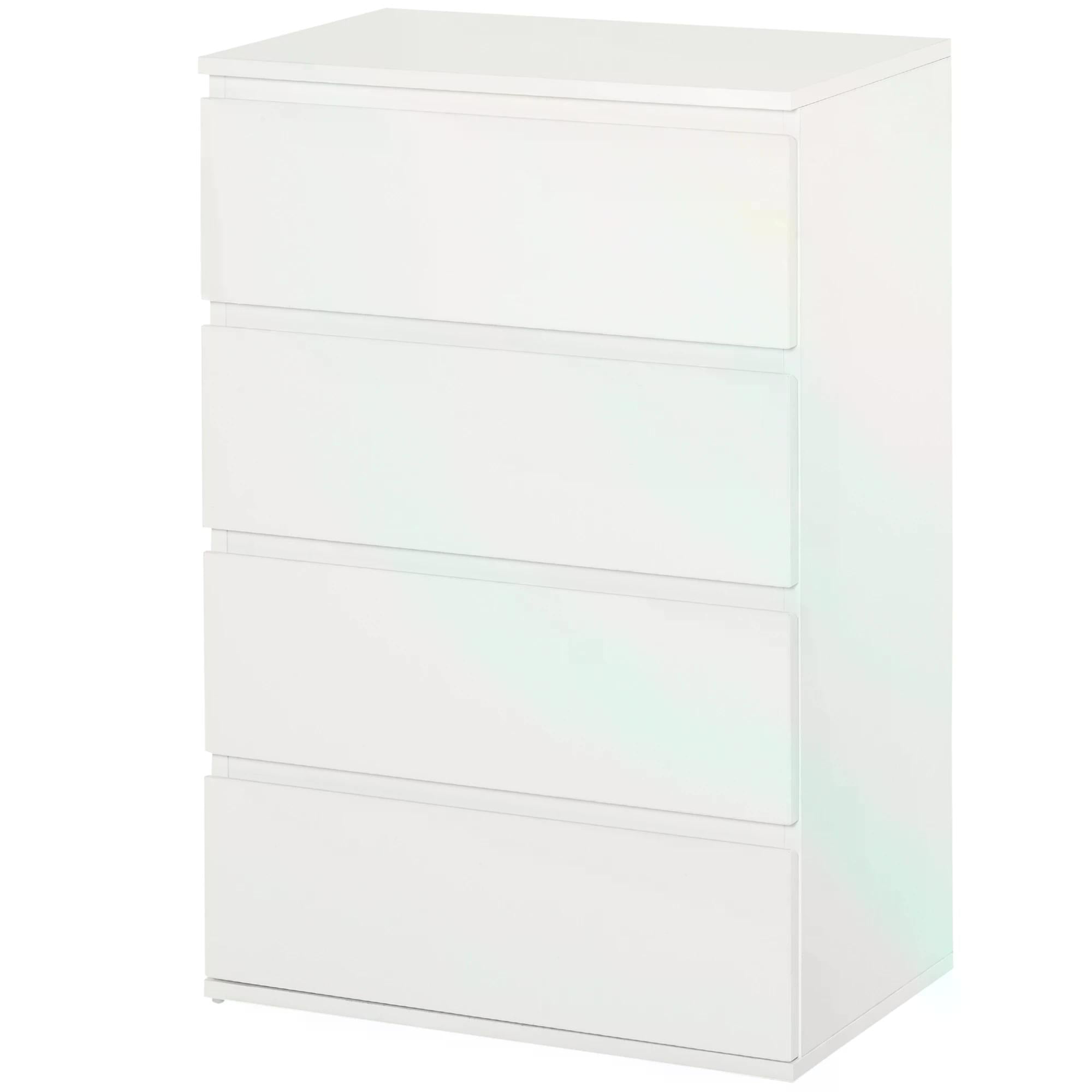 HOMCOM Chest of Drawers: 4-Drawer Storage Cabinet, White Tower Cupboard for Bedroom & Living Room