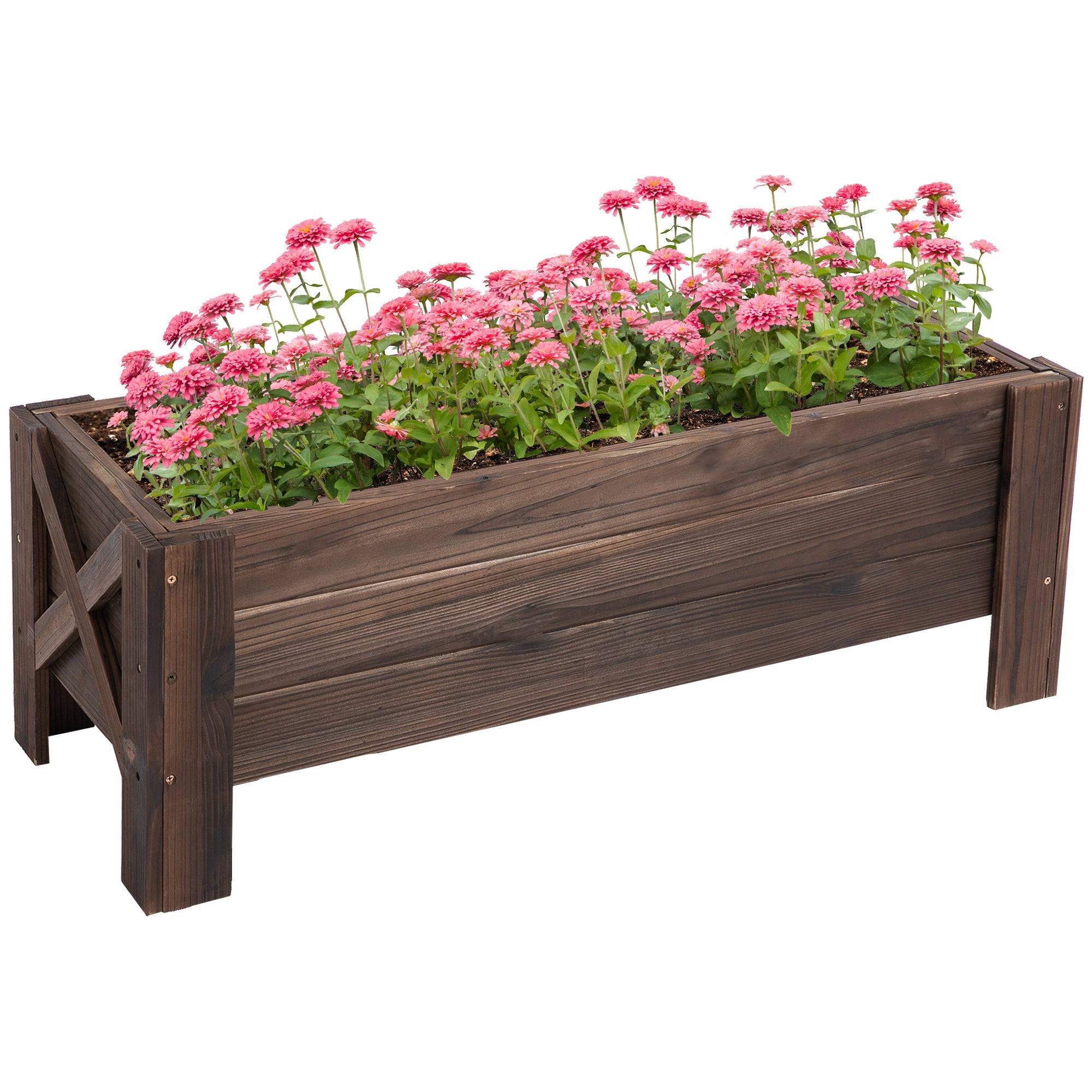 Outsunny Garden Raised Bed Planter Grow Containers for Outdoor Patio Plant Flower Vegetable Pot Fir Wood, 100 x 36.5 x 36 cm