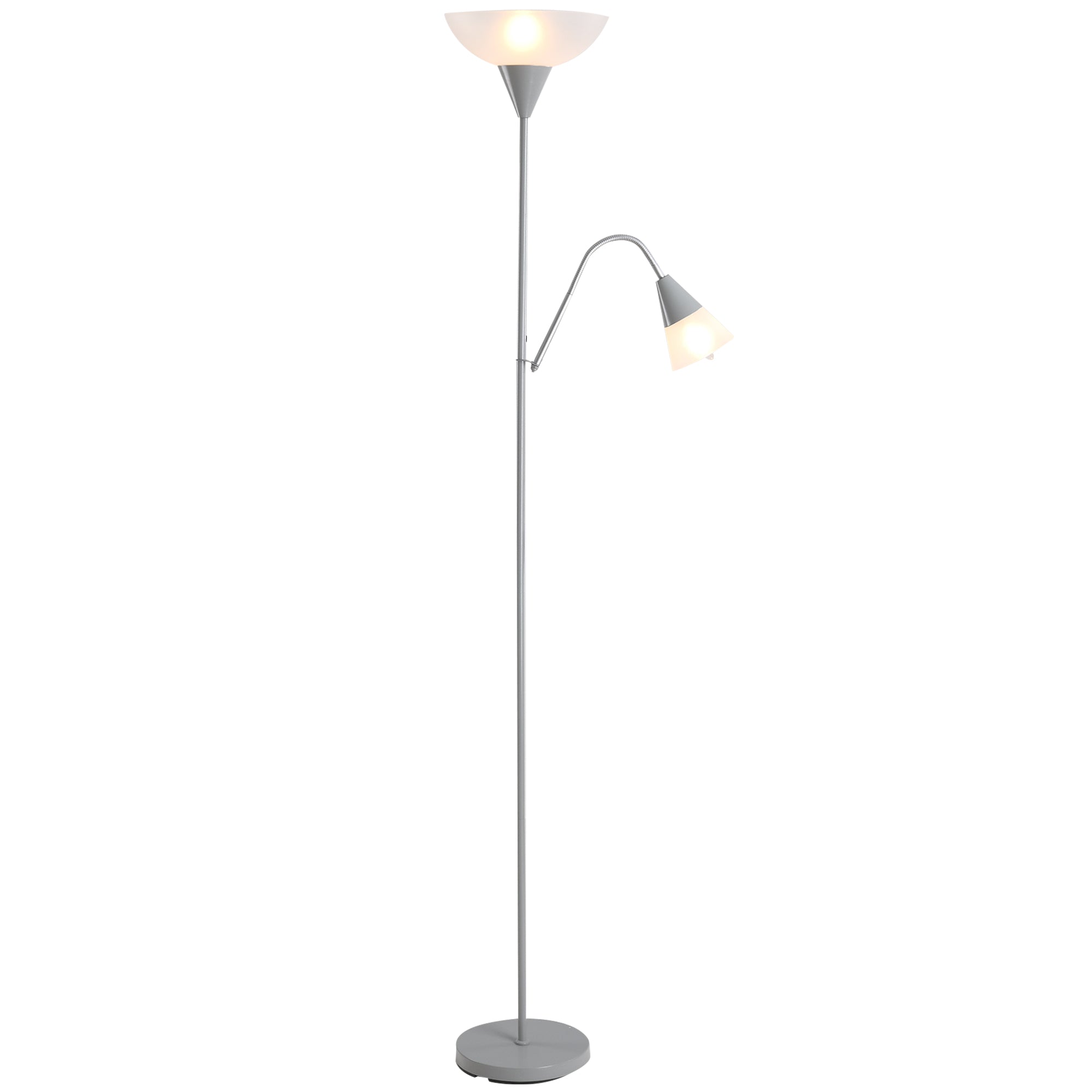 HOMCOM Modern Floor Reading Lamp 2 Adjustable Heads Light Steel Base Living Room Bedroom Office, 179.5cm