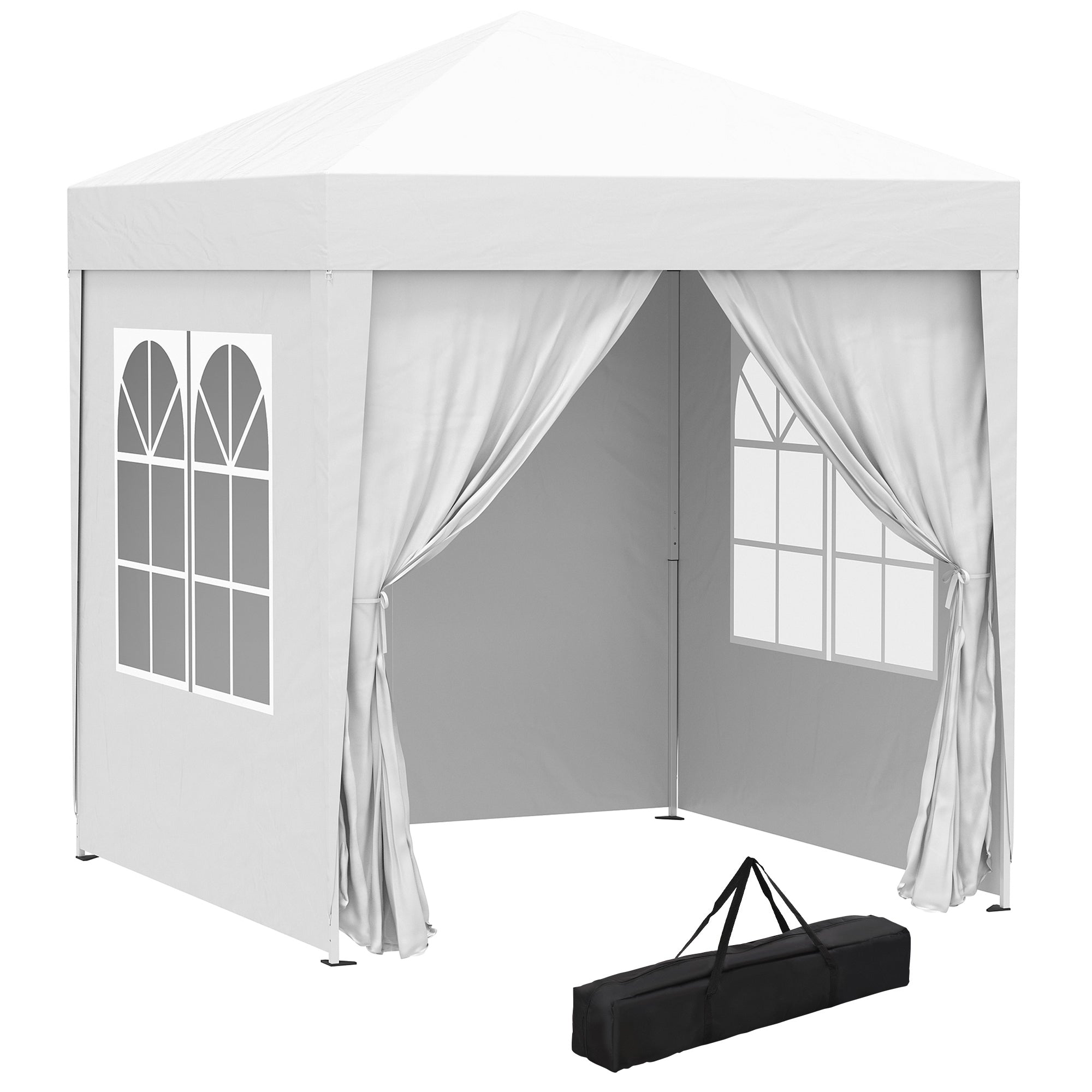 Outsunny 2 x2m Pop Up Gazebo Canopy Party Tent Wedding Awning W/ free Carrying Case White + Removable 2 Walls 2 Windows-White