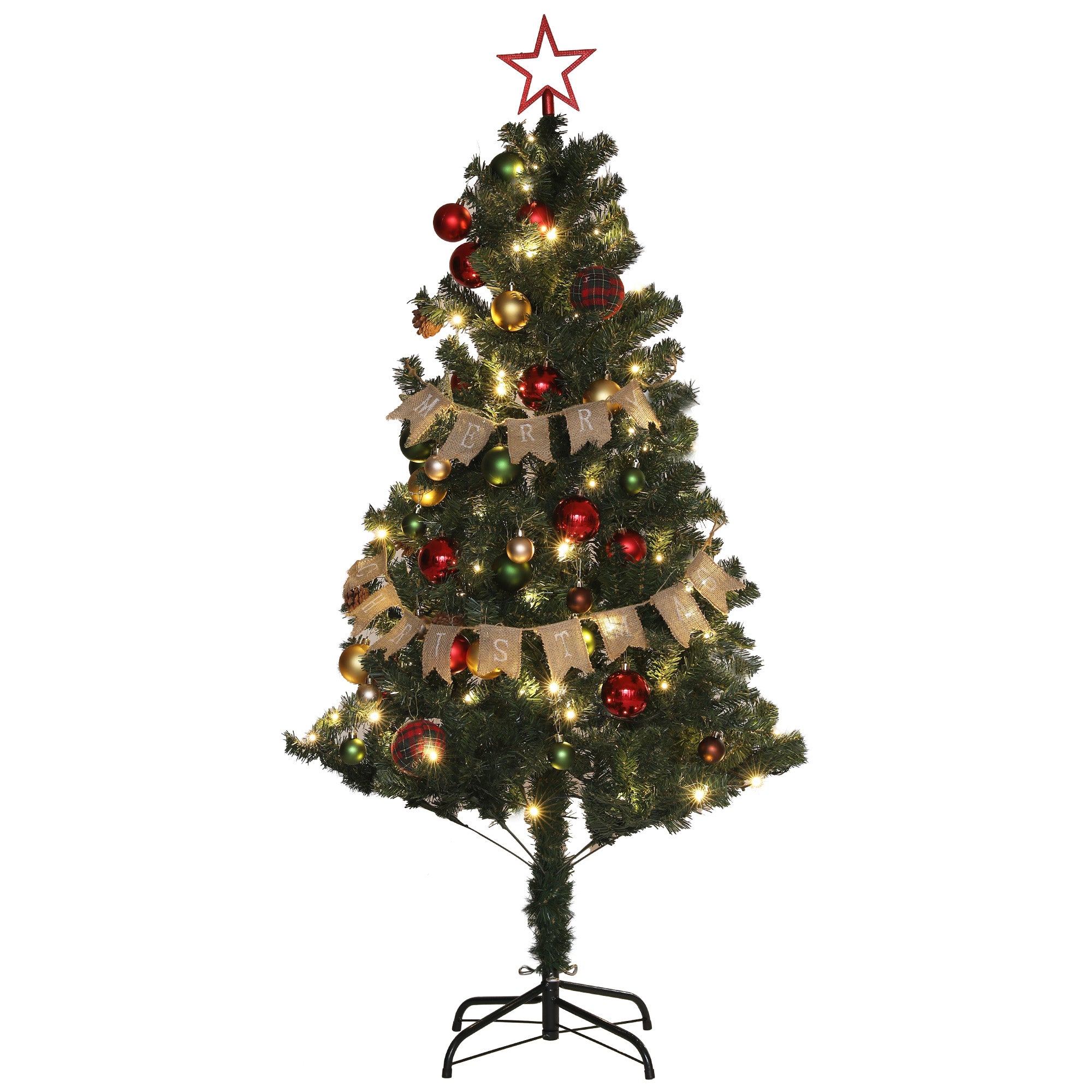 HOMCOM 5ft Pre-Lit and Decorated Christmas Tree | Aosom UK