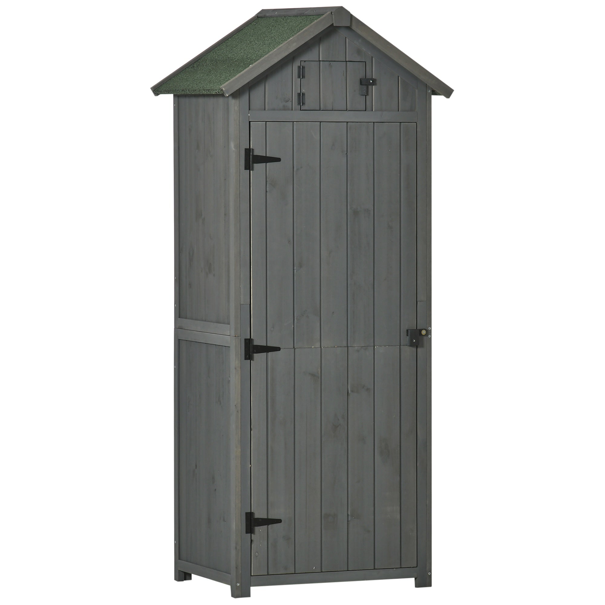 Outsunny Garden Shed Vertical Utility 3 Shelves Shed Wood Outdoor Garden Tool Storage Unit Storage Cabinet, 77 x 54.2 x 179cm - Grey