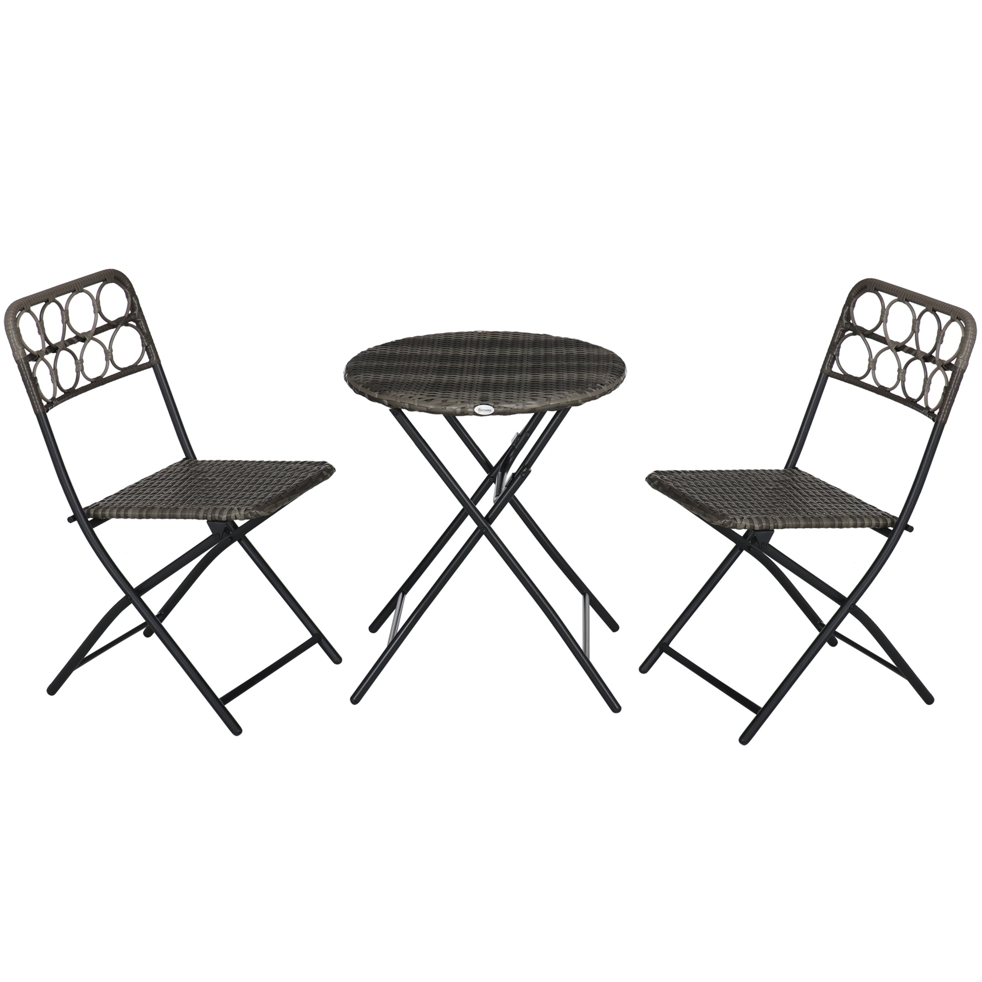 Outsunny Handwoven Rattan Bistro Set: 3-Piece Folding Chairs & Table, Coffee Set for Garden, Balcony & Poolside, Grey