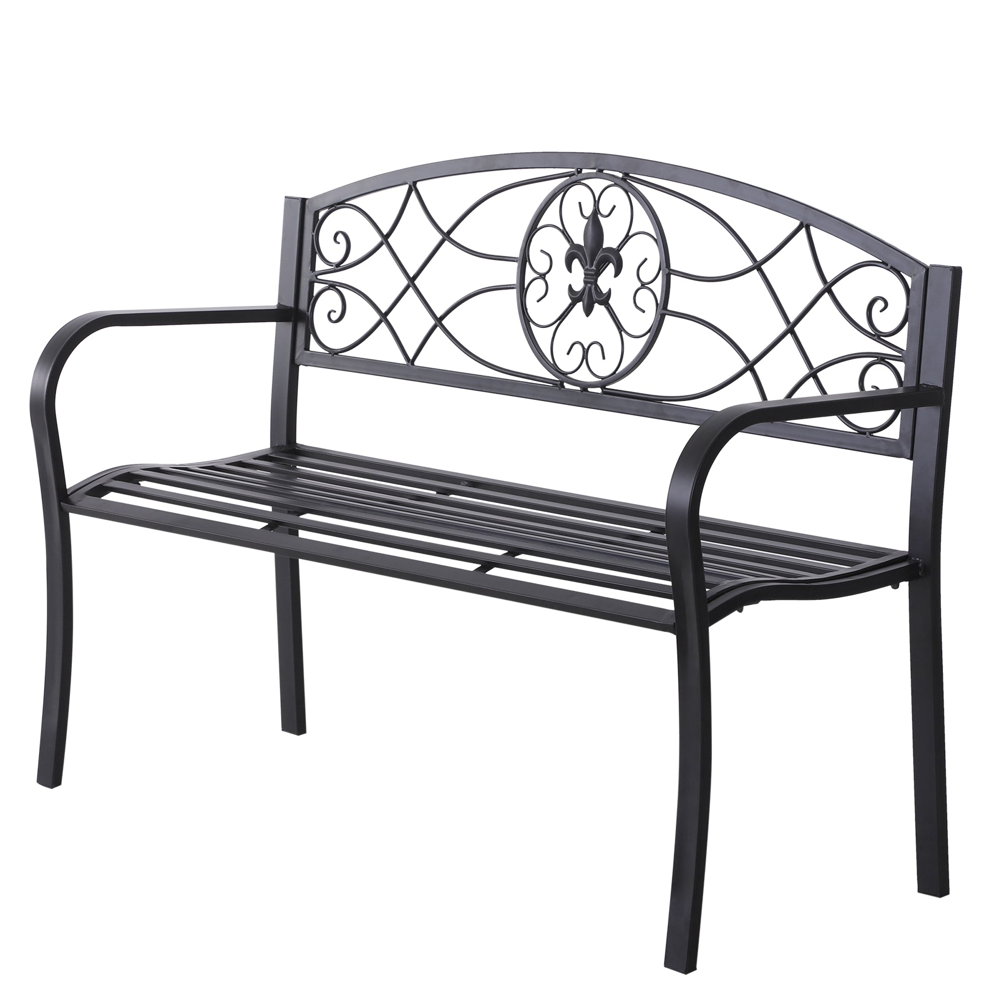 Outsunny 2 Seater Outdoor Patio Metal Garden Bench Yard Furniture Porch  Park Chair Loveseat Black 129L x 91H x 50W cm