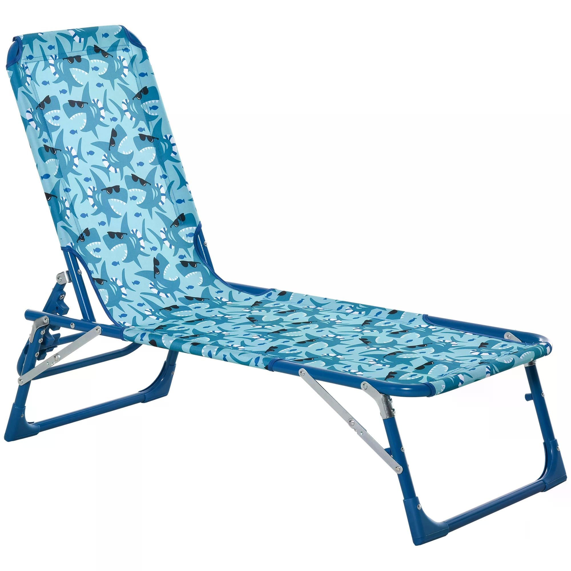 Outsunny Lounge Chair for Kids Recliner Foldable Portable with Adjustable Backrest Outdoor Beach Pool Camping 118 x 40 x 24cm Blue