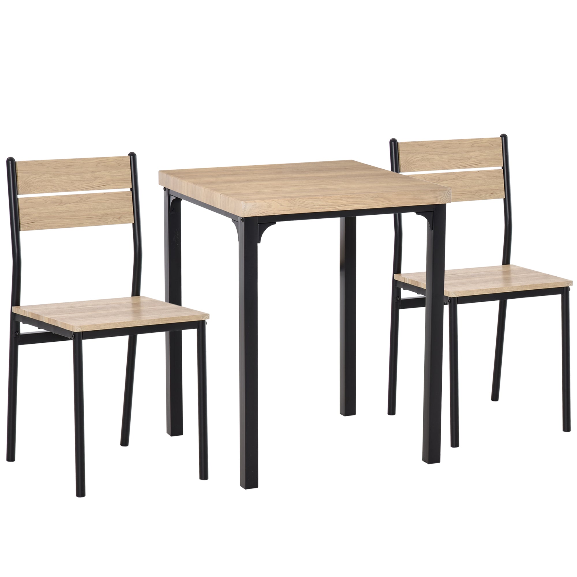 HOMCOM 3 Pieces Compact Dining Table 2 Chairs Set Wooden Metal Legs Bistro cafe Kitchen Breakfast Bar Home Furniture